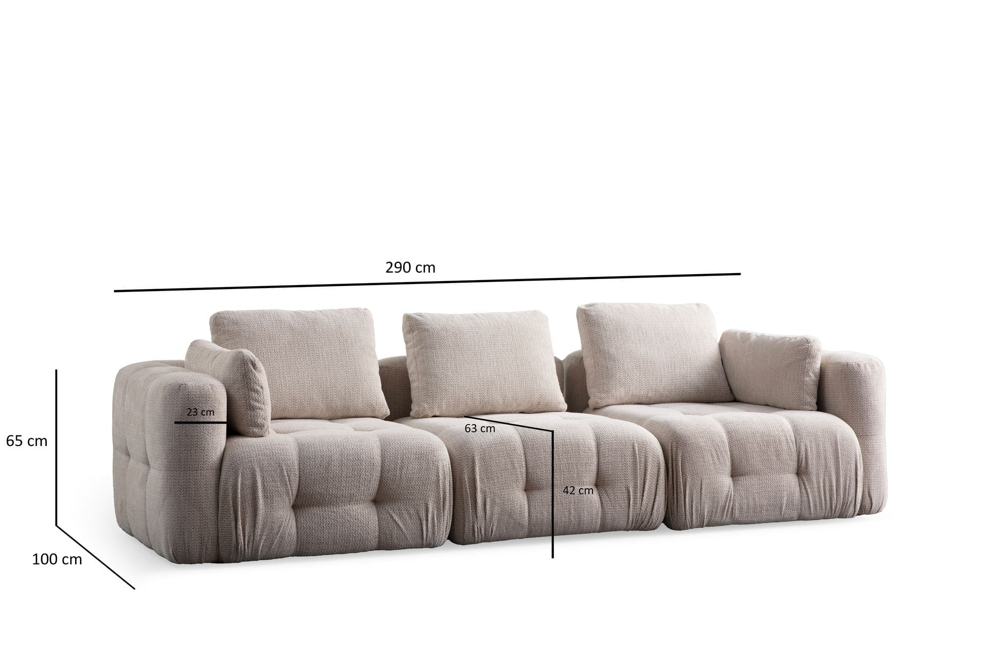 Canapea 3 locuri, Atelier Del Sofa, lemn fag si pal, bej, 290x100x65 cm — imaginea 13