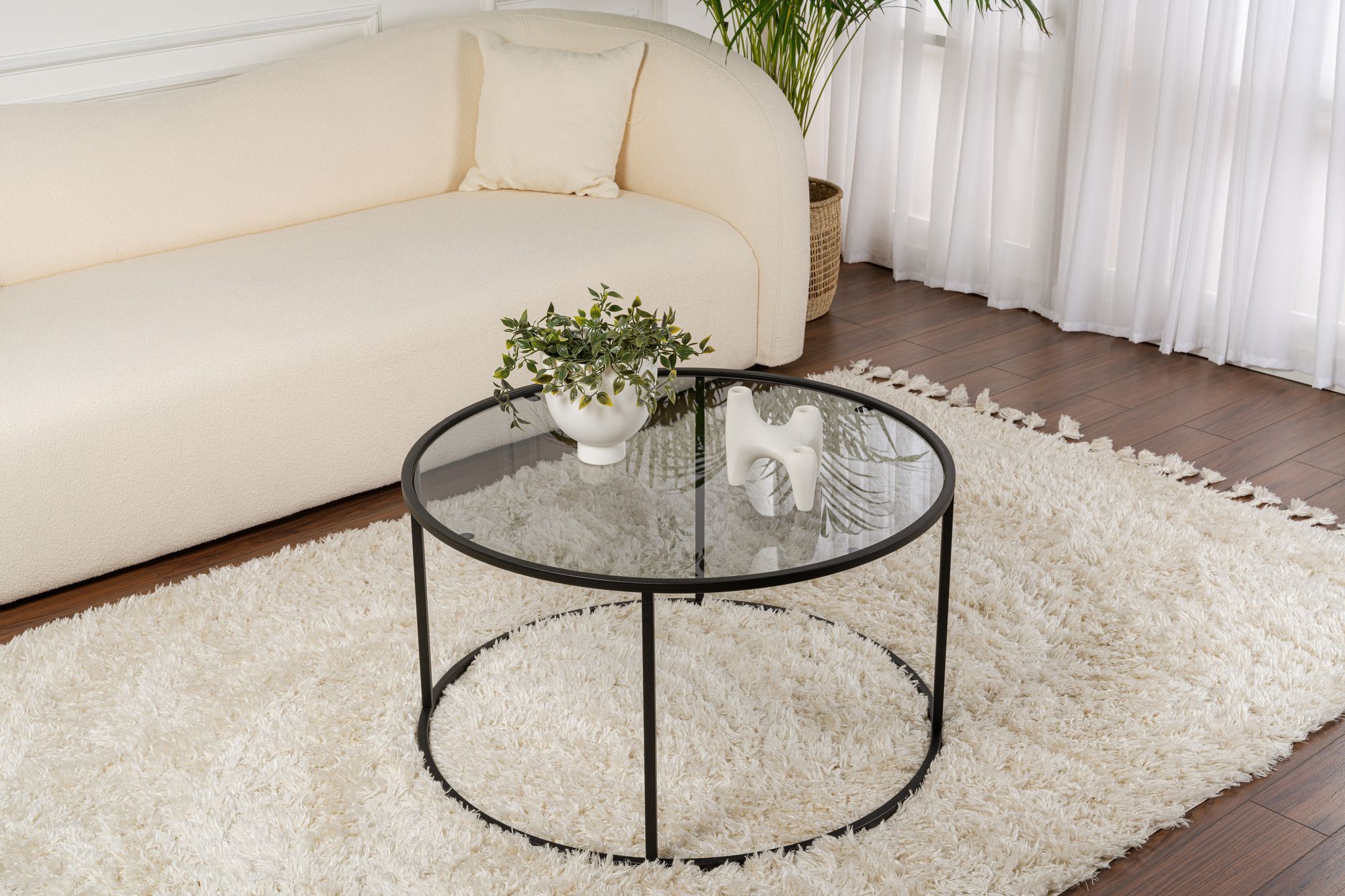 Masa de cafea, Hanah Home, sticla securizata si metal, negru si gri, 80x80x43 cm — imaginea 2