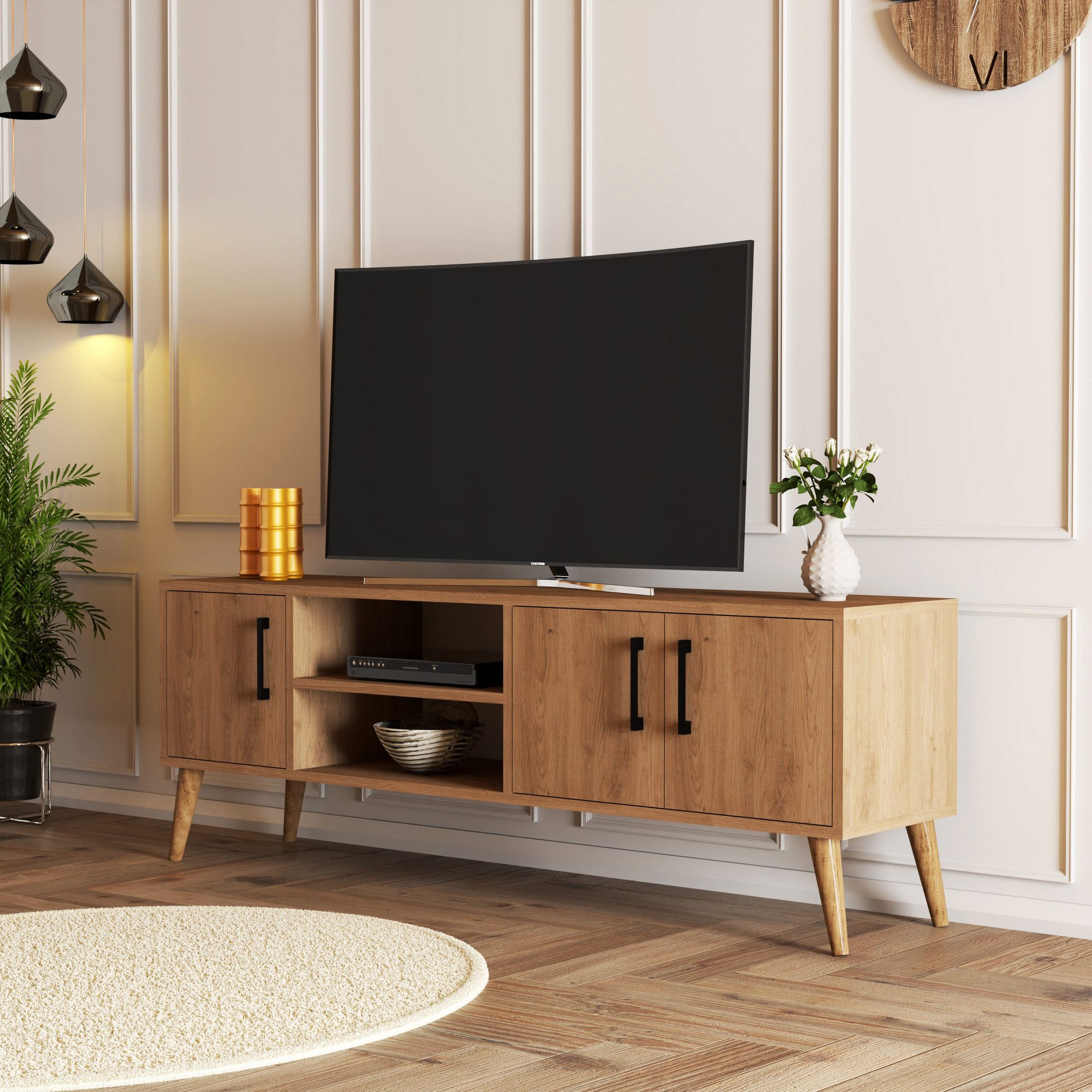 Comoda tv, Hanah Home, pal melaminat, stejar, 150x52x34 cm, 389MZA1170 — imaginea 3