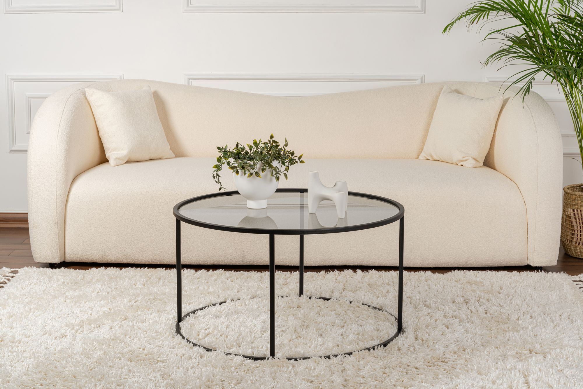 Masa de cafea, Hanah Home, sticla securizata si metal, negru si gri, 80x80x43 cm — imaginea 3