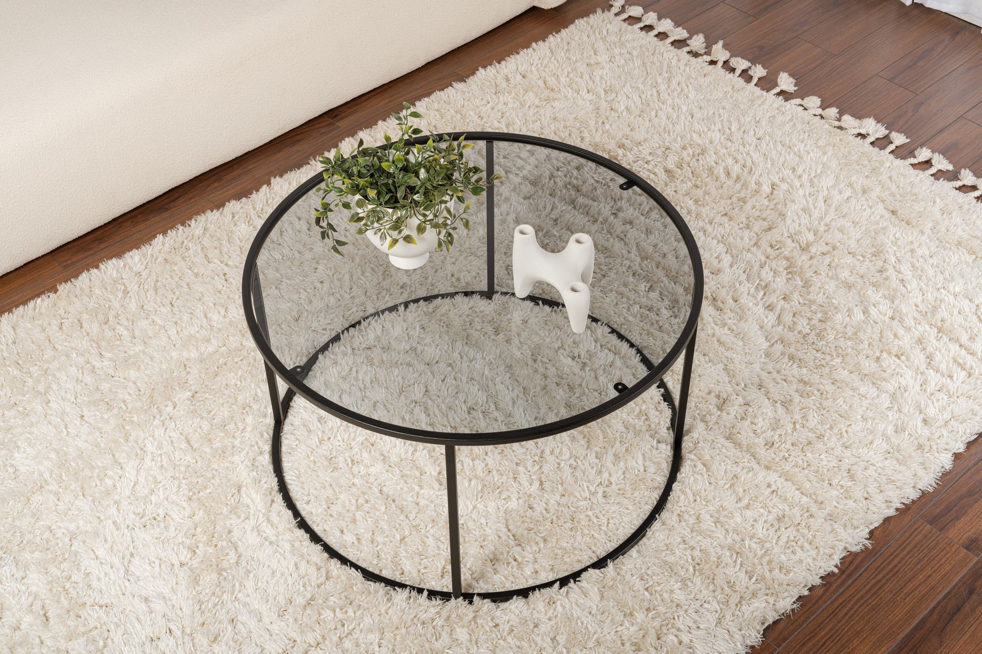 Masa de cafea, Hanah Home, sticla securizata si metal, negru si gri, 80x80x43 cm — imaginea 4