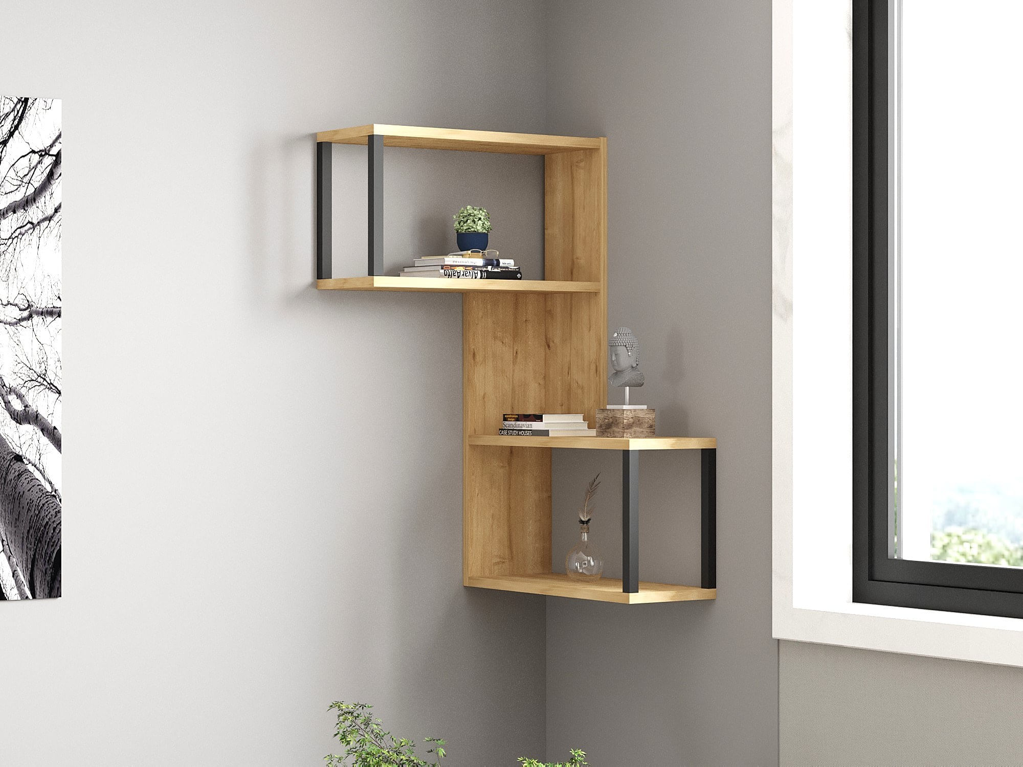 Raft de perete, Hanah Home, pal melaminat, stejar safir, 84x20x52 cm — imaginea 2