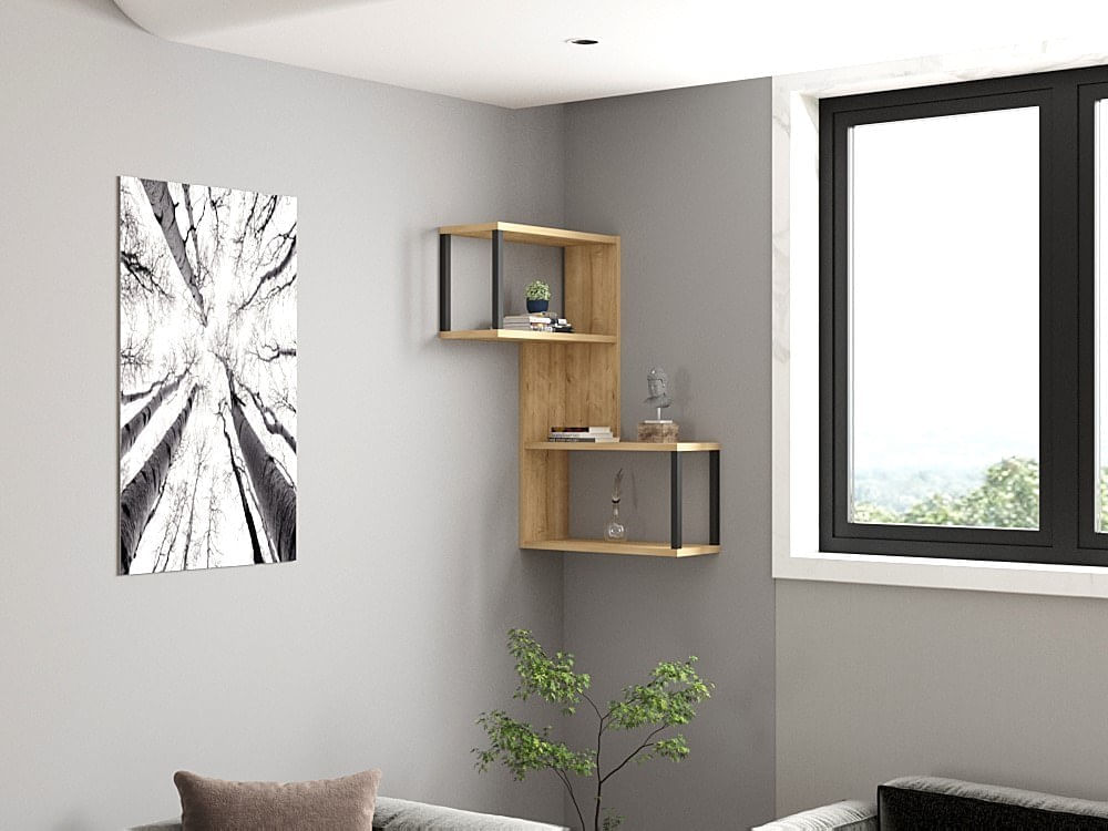 Raft de perete, Hanah Home, pal melaminat, stejar safir, 84x20x52 cm — imaginea 3