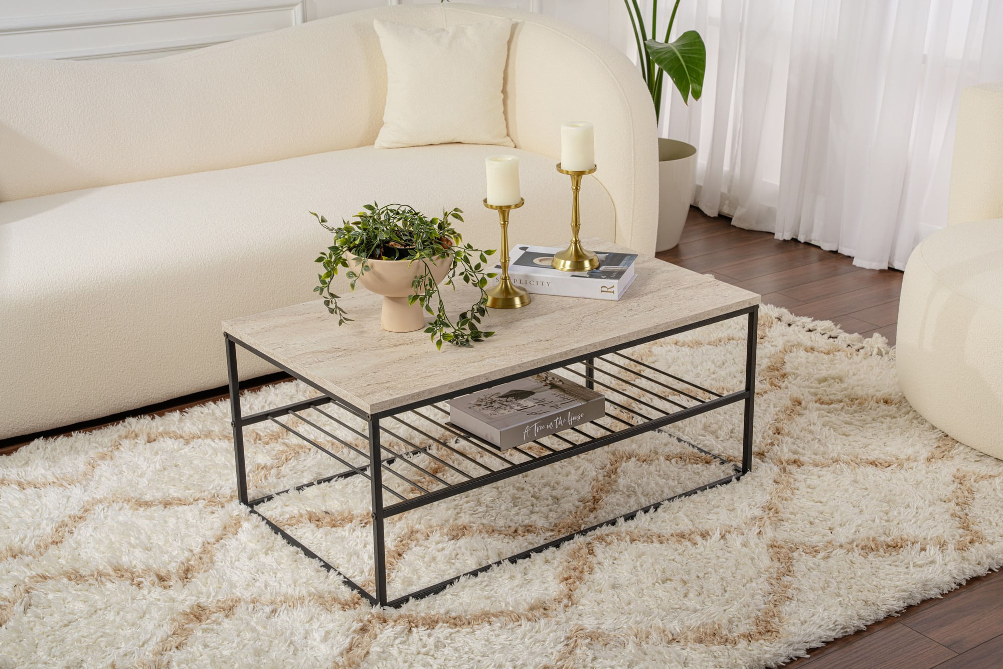 Masa de cafea, Hanah Home, pal melaminat, travertin negru, 95x55x42 cm — imaginea 2
