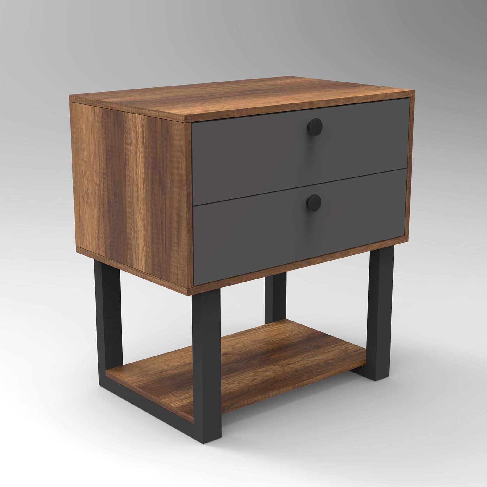 Noptiera, Hanah Home, pal melaminat, nuc si antracit, 80x52x85 cm — imaginea 2