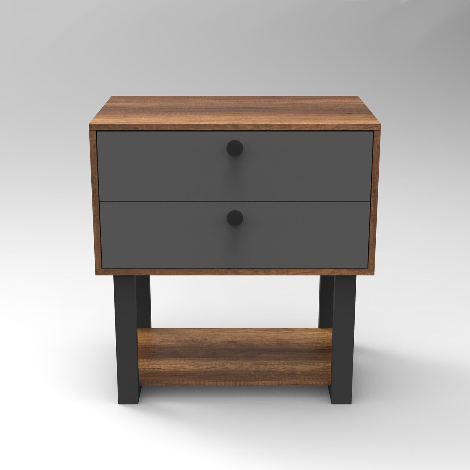 Noptiera, Hanah Home, pal melaminat, nuc si antracit, 80x52x85 cm — imaginea 3