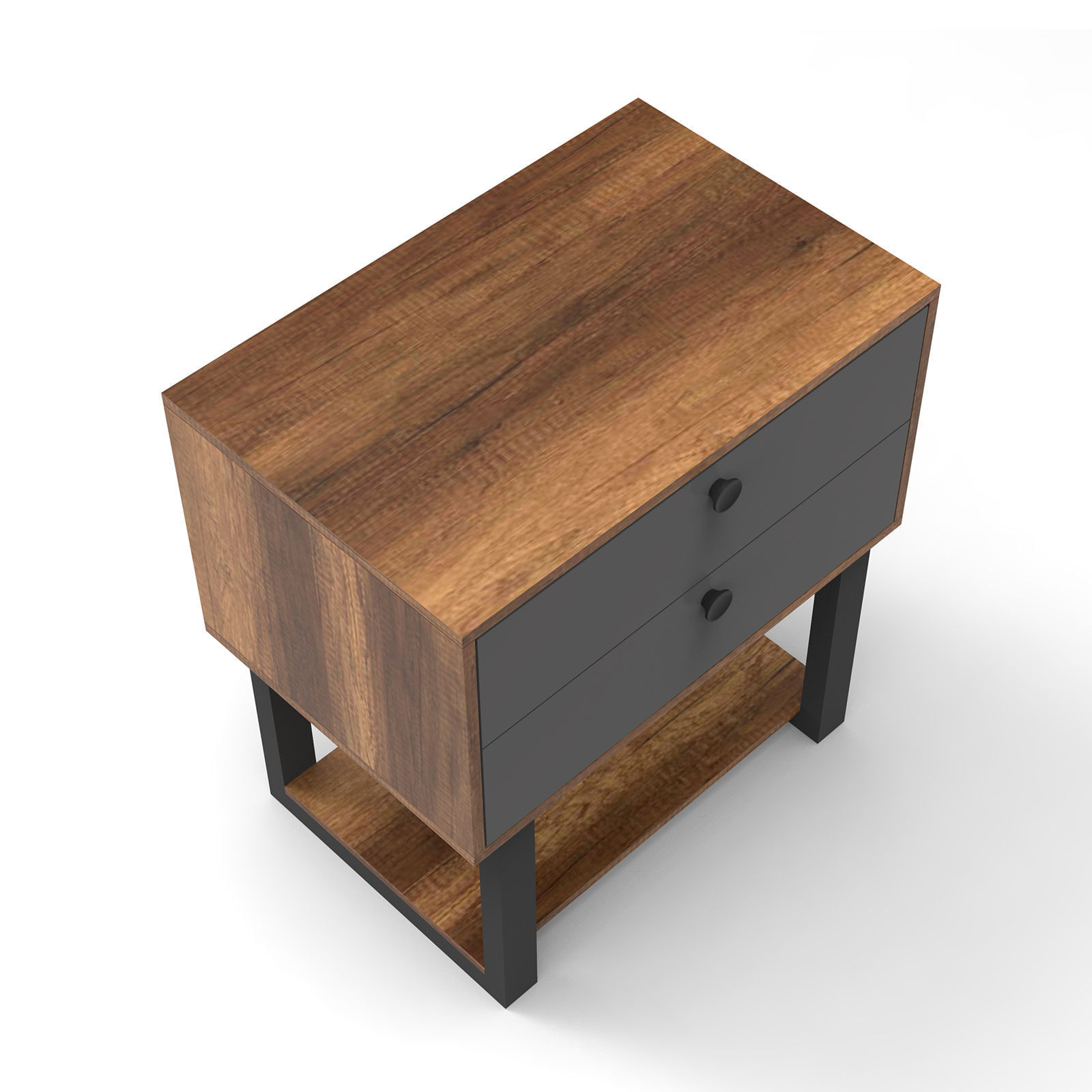 Noptiera, Hanah Home, pal melaminat, nuc si antracit, 80x52x85 cm — imaginea 4