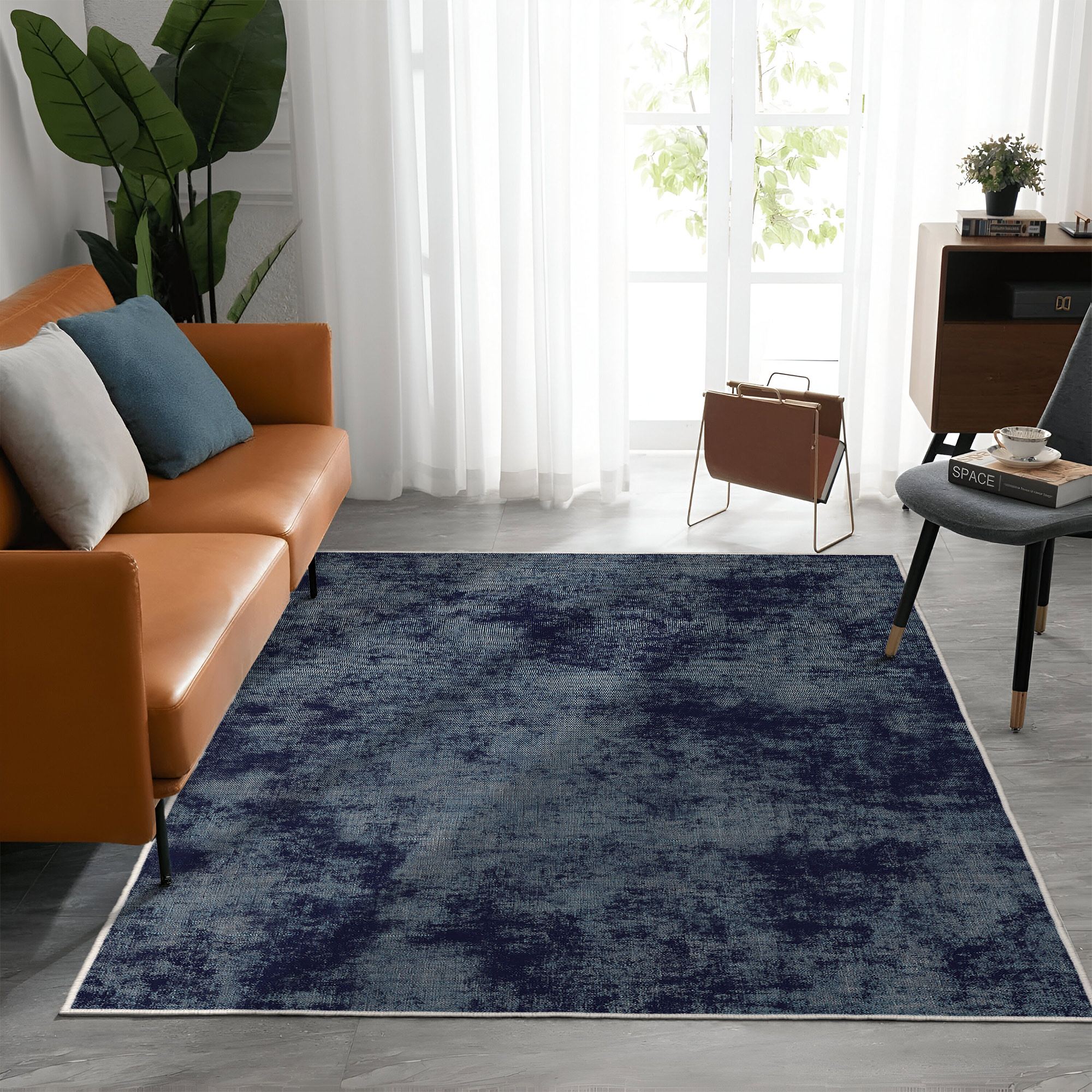 Covor, Conceptum Hypnose, gri si albastru marin, 80x120 cm, 100% poliester, antiderapant