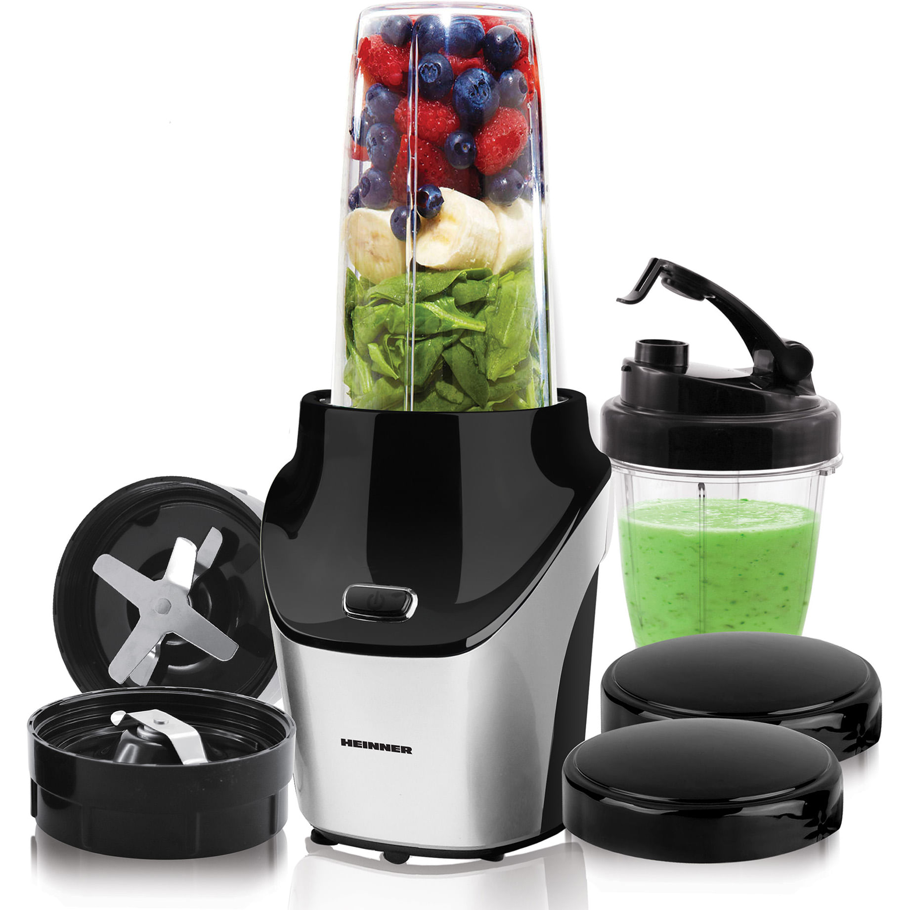 Blender sport Heinner HSB-T1000SS, 1000W, recipiente Tritan fara BPA, 18000RPM, argintiu/negru