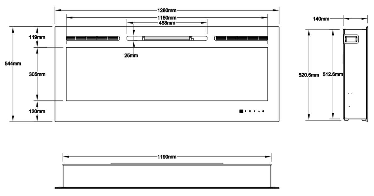 Semineu electric de perete-incorporabil Hermes, 544x1280x140 mm, 1500W - 3 | YEO