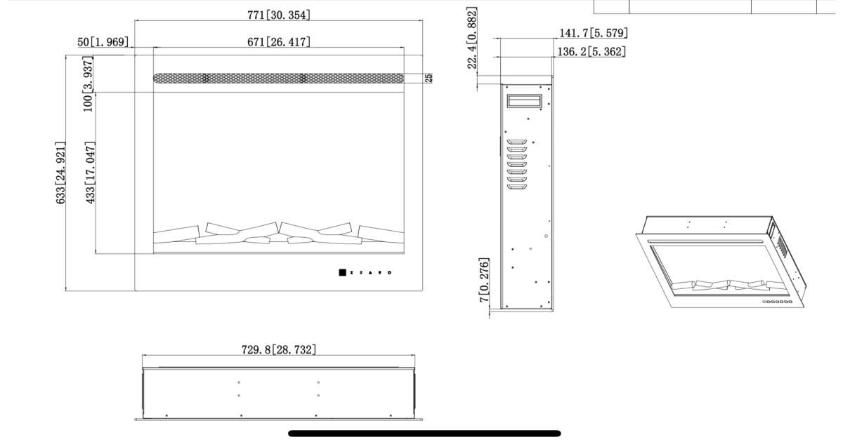 Semineu electric de perete-incorporabil Colorado, 633x771x142 mm, 1500W