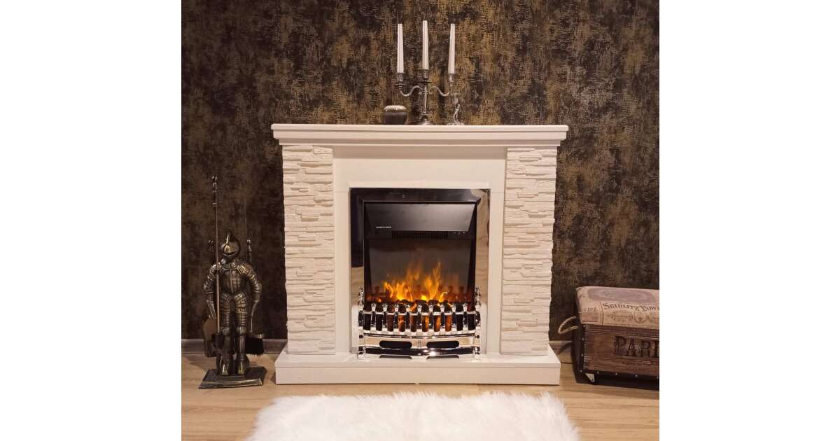 Semineu electric Rock alb & Galileo silver, Art Flame, 903x980x300 mm, 2000W - 4 | YEO