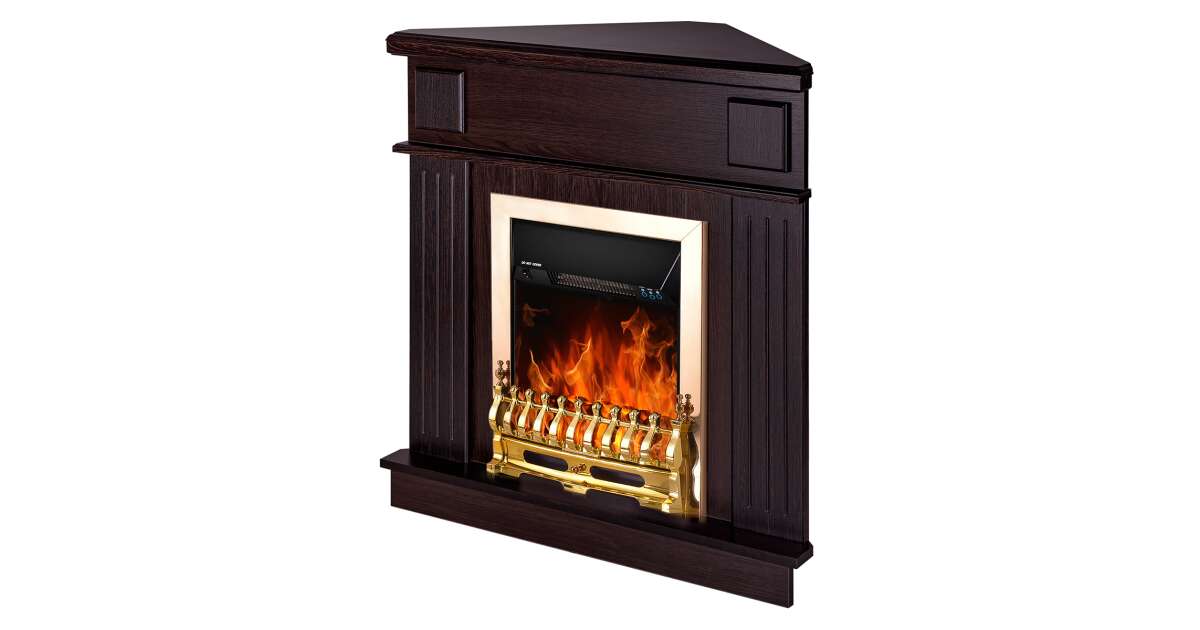 Semineu electric Marina colț Maro inchis & Galileo gold, Art Flame, 1000x1000x500 mm, 2000W - 1 | YEO
