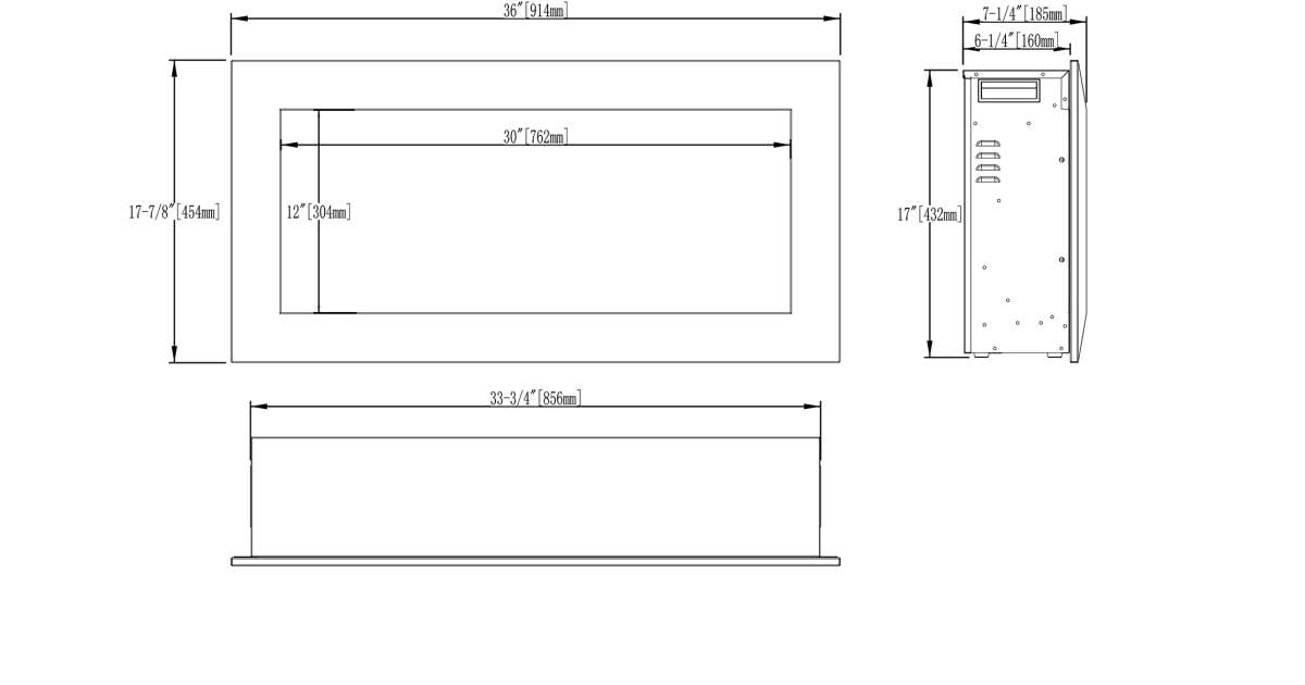 Semineu electric de perete-incorporabil Racy 36, 454x914x185 mm, 1500W - 2 | YEO