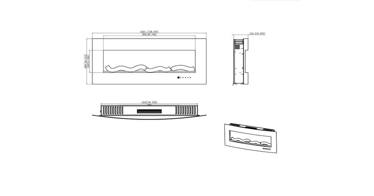 Semineu electric de perete Archy, 550x1222x157 mm, 1500W