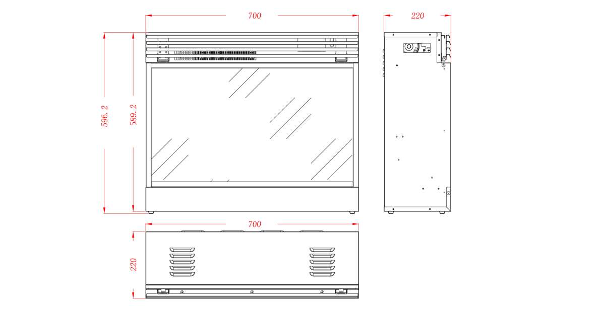 Semineu electric incorporabil Mirabella, 596x700x220 mm, 1950W