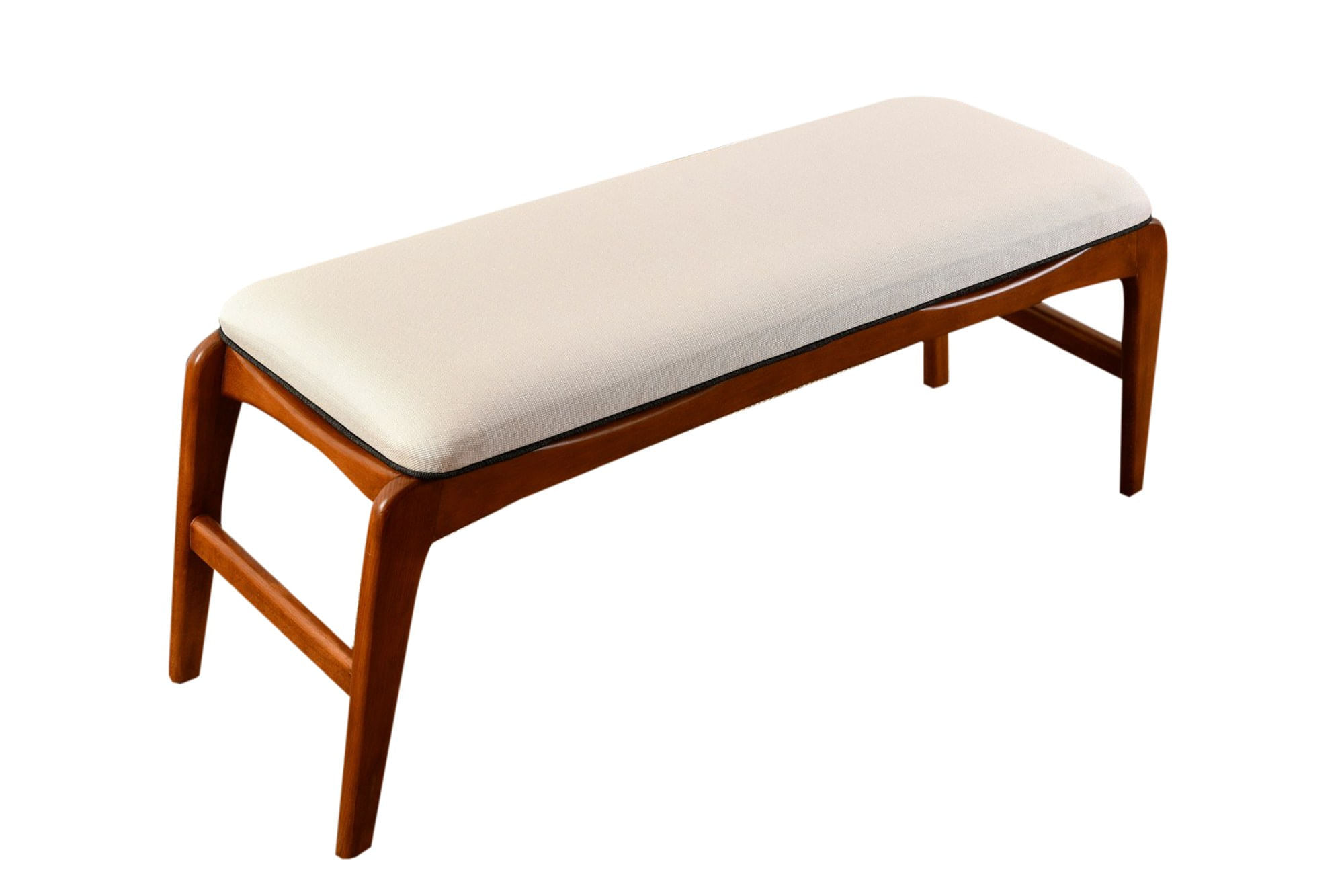 Bancheta, Hanah Home, lemn de carpen, nuc crem, 120x40x45 cm, tapiterie in