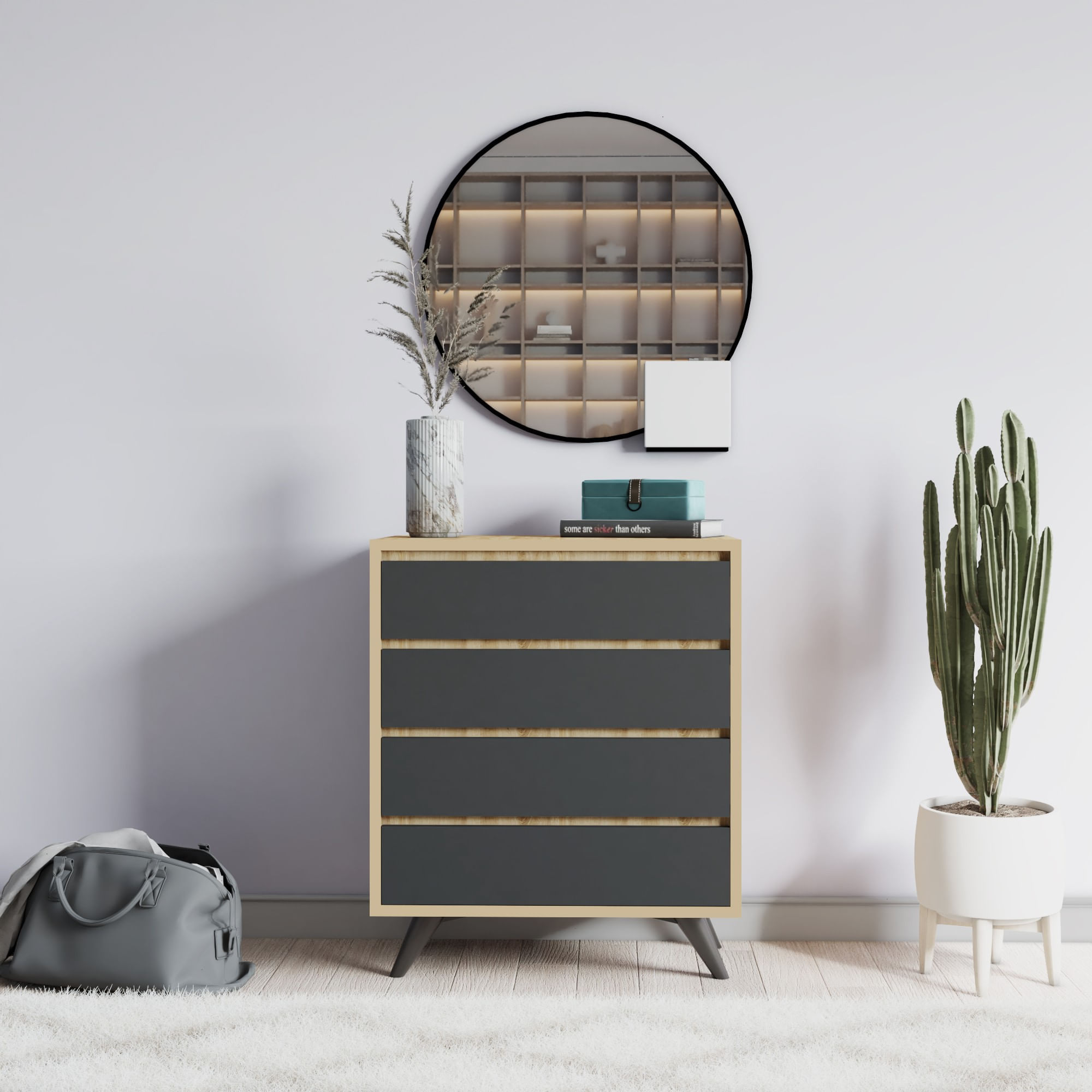Comoda, Hanah Home, pal melaminat, stejar si antracit, 70x40x86 cm — imaginea 4