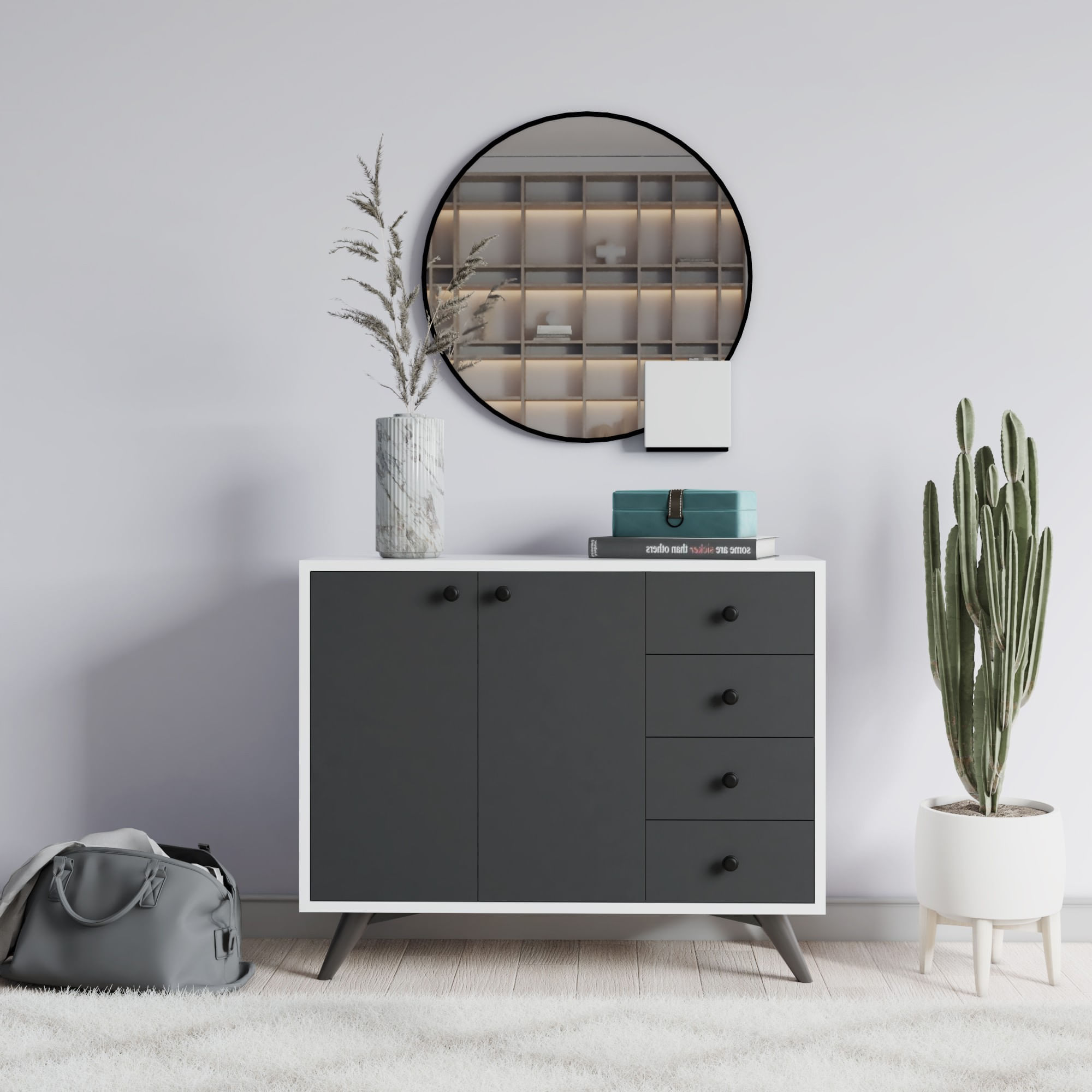 Comoda, Hanah Home, pal melaminat, alb si antracit, 100x35x82 cm, 811MDD4149 — imaginea 4