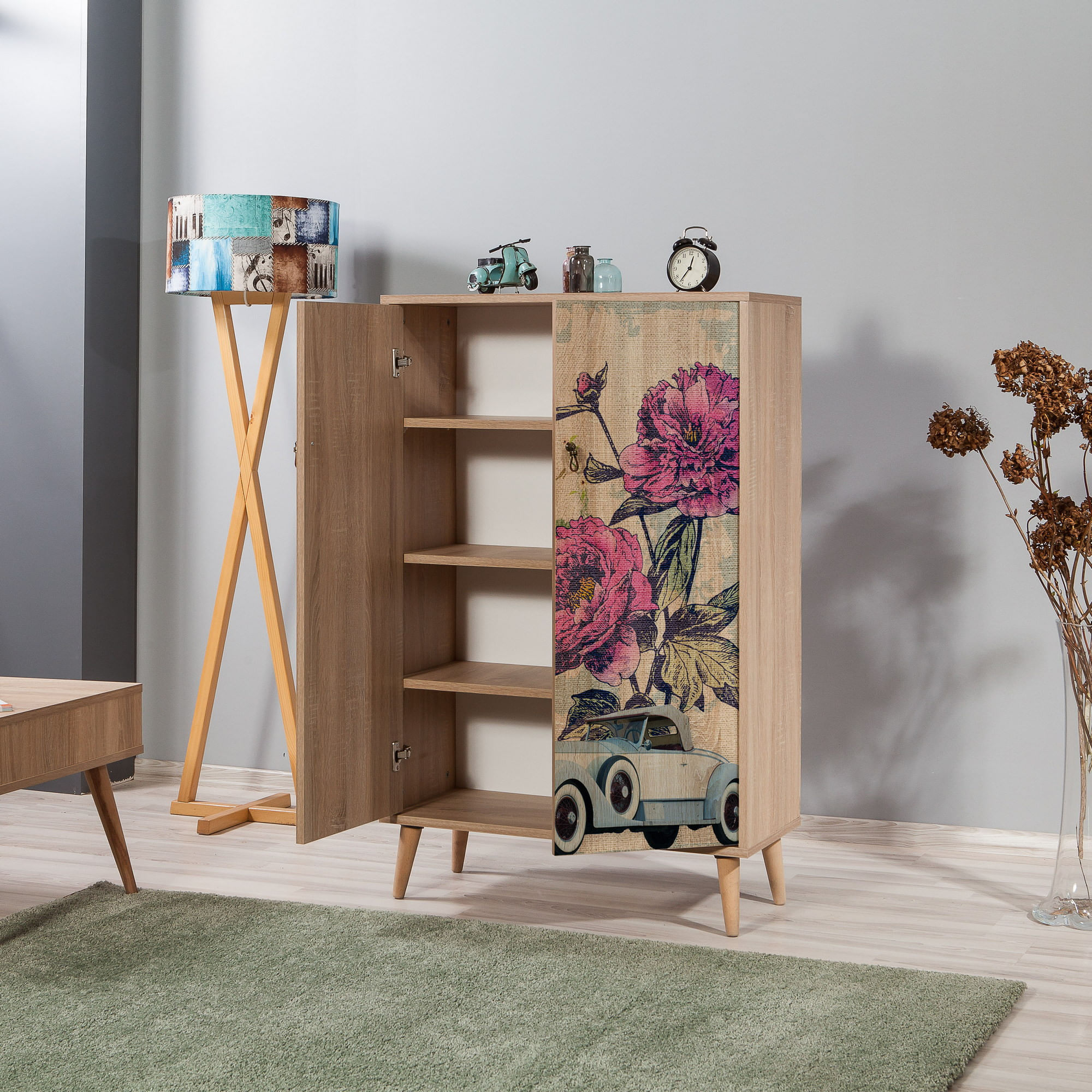 Comoda, Hanah Home, pal melaminat, stejar sonoma, 80x36x127 cm — imaginea 6
