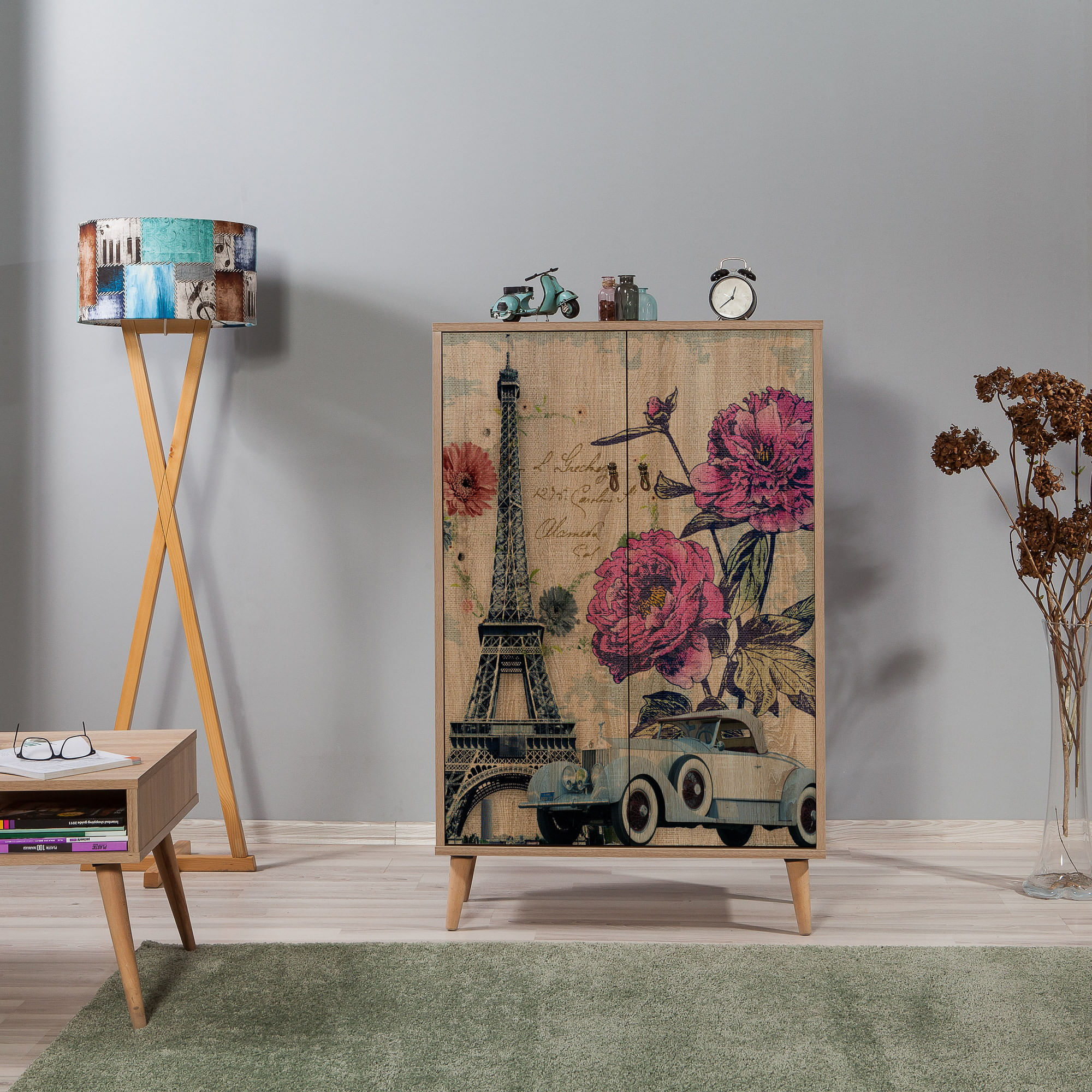 Comoda, Hanah Home, pal melaminat, stejar sonoma, 80x36x127 cm — imaginea 8