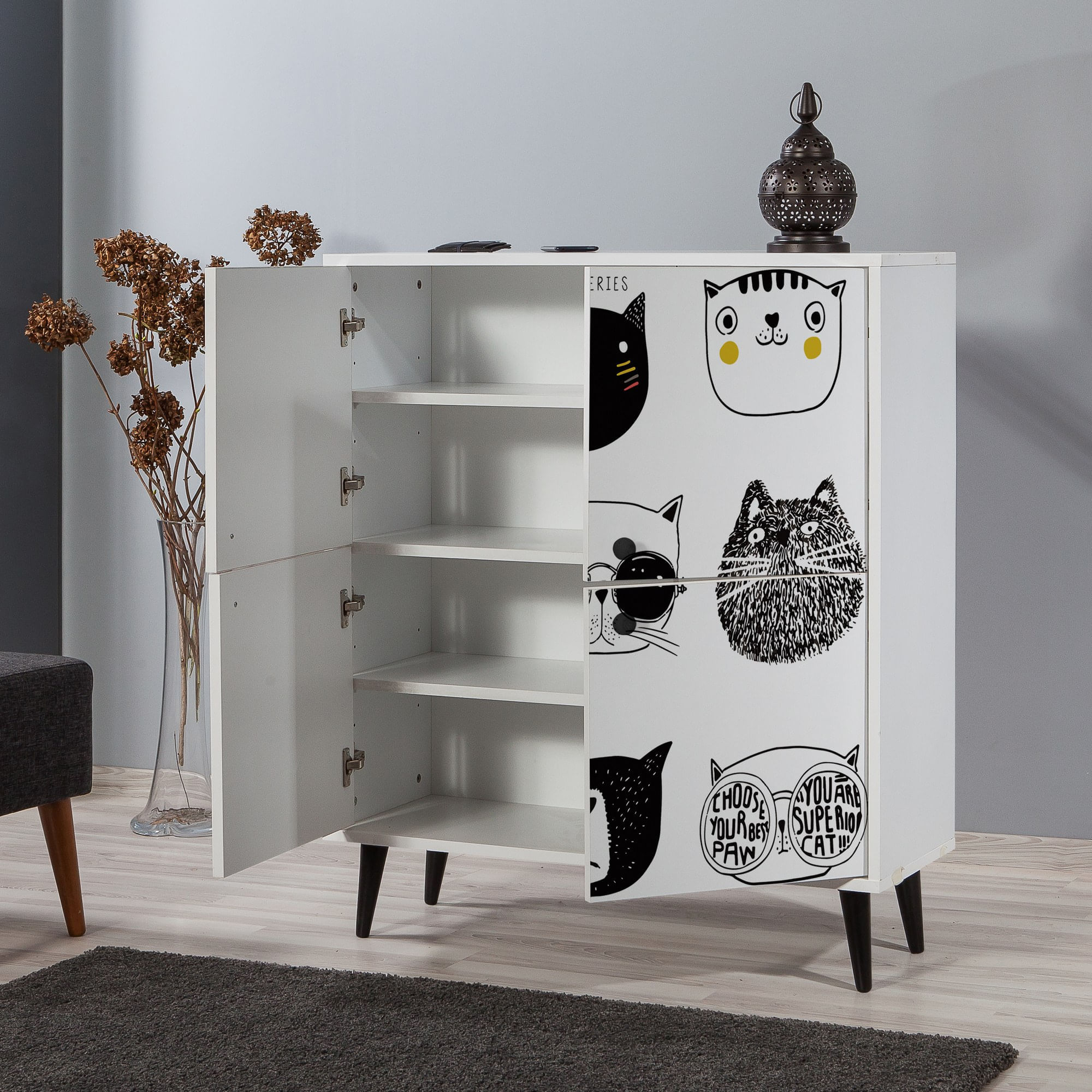 Comoda, Hanah Home, panou de particule melaminat, alb negru galben, 95x36x111 cm — imaginea 3