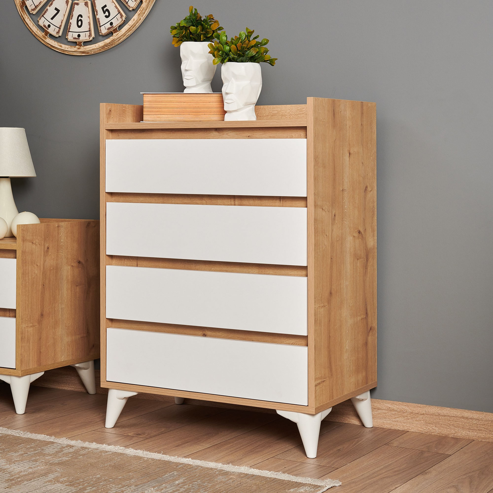 Comoda, Hanah Home, pal melaminat, stejar safir si alb, 70x40x92 cm — imaginea 3