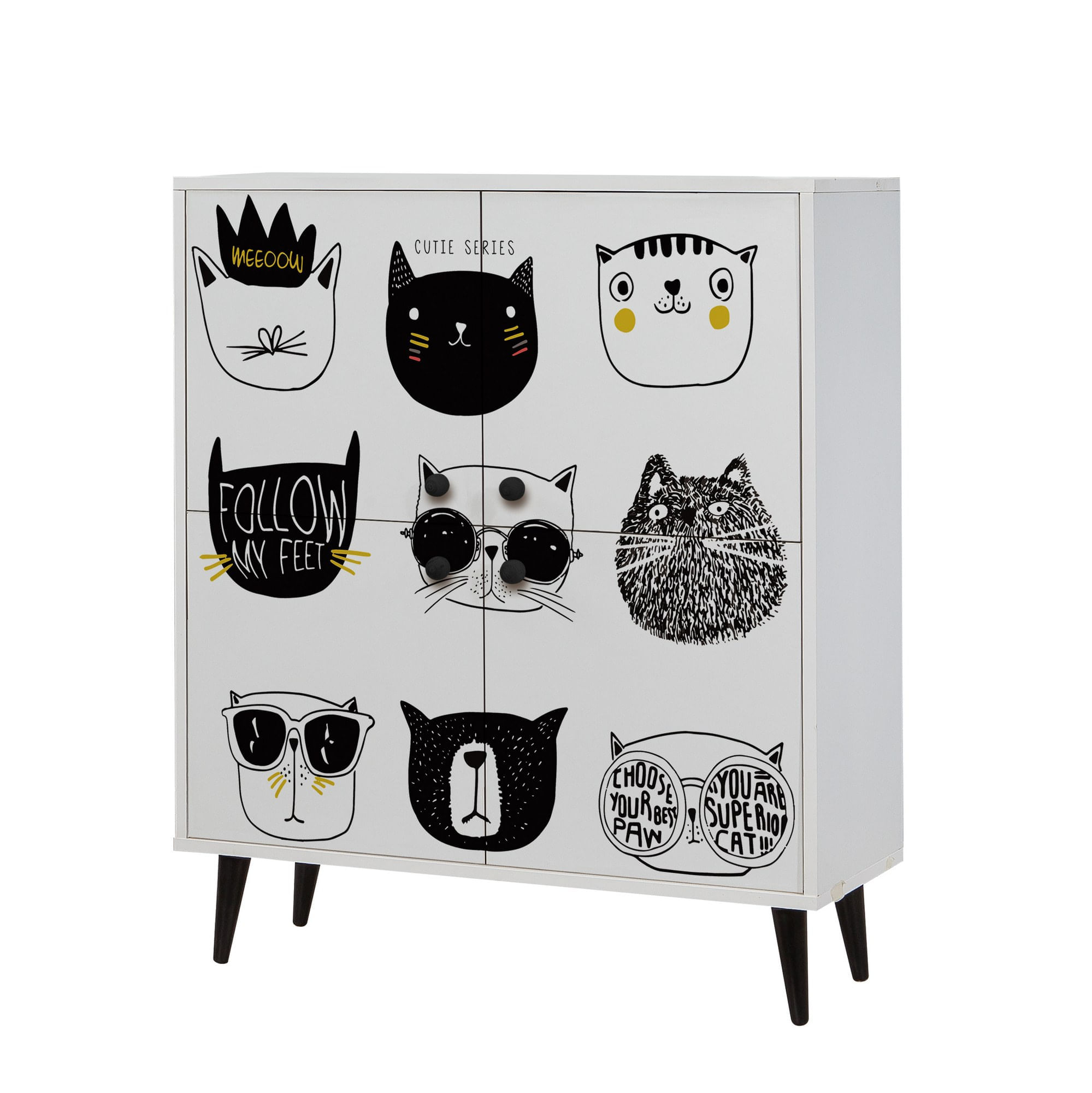 Comoda, Hanah Home, panou de particule melaminat, alb negru galben, 95x36x111 cm — imaginea 5