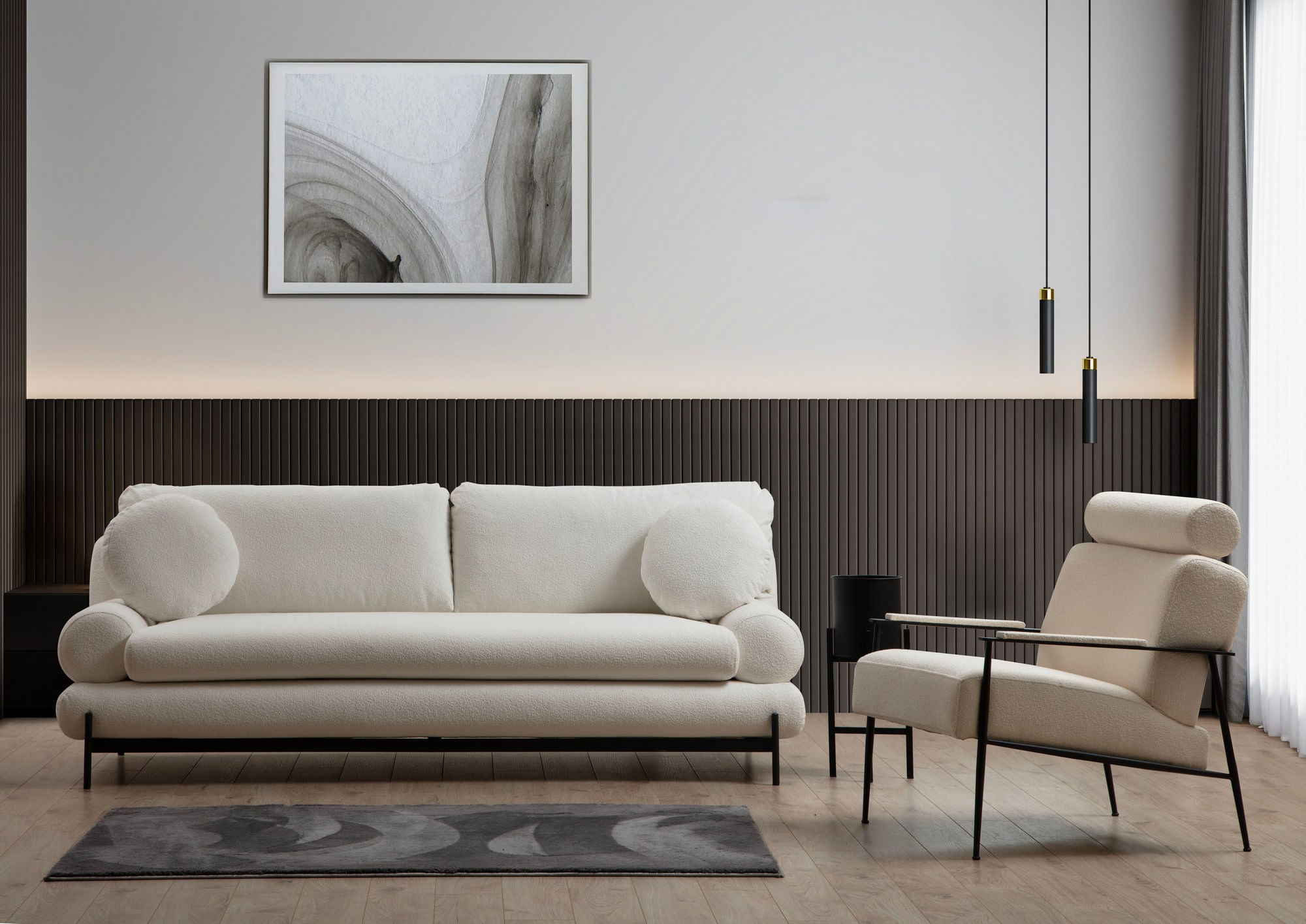 Canapea 3 locuri, Hanah Home, lemn fag si pal, alb, 230x85x92 cm — imaginea 4