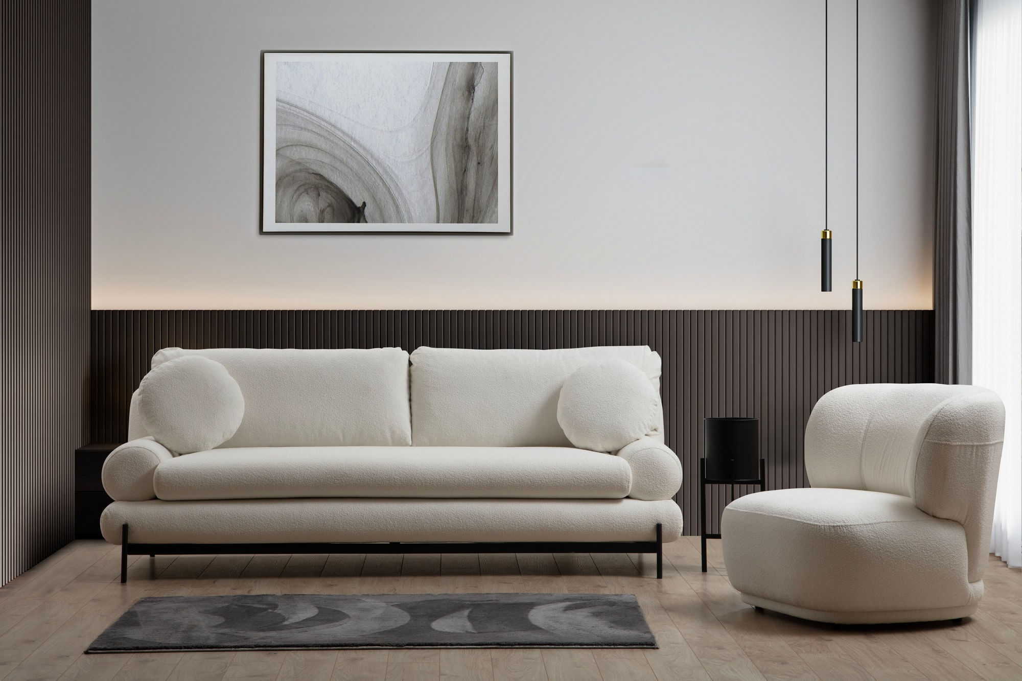 Canapea 3 locuri, Hanah Home, lemn fag si pal, alb, 230x85x92 cm — imaginea 5
