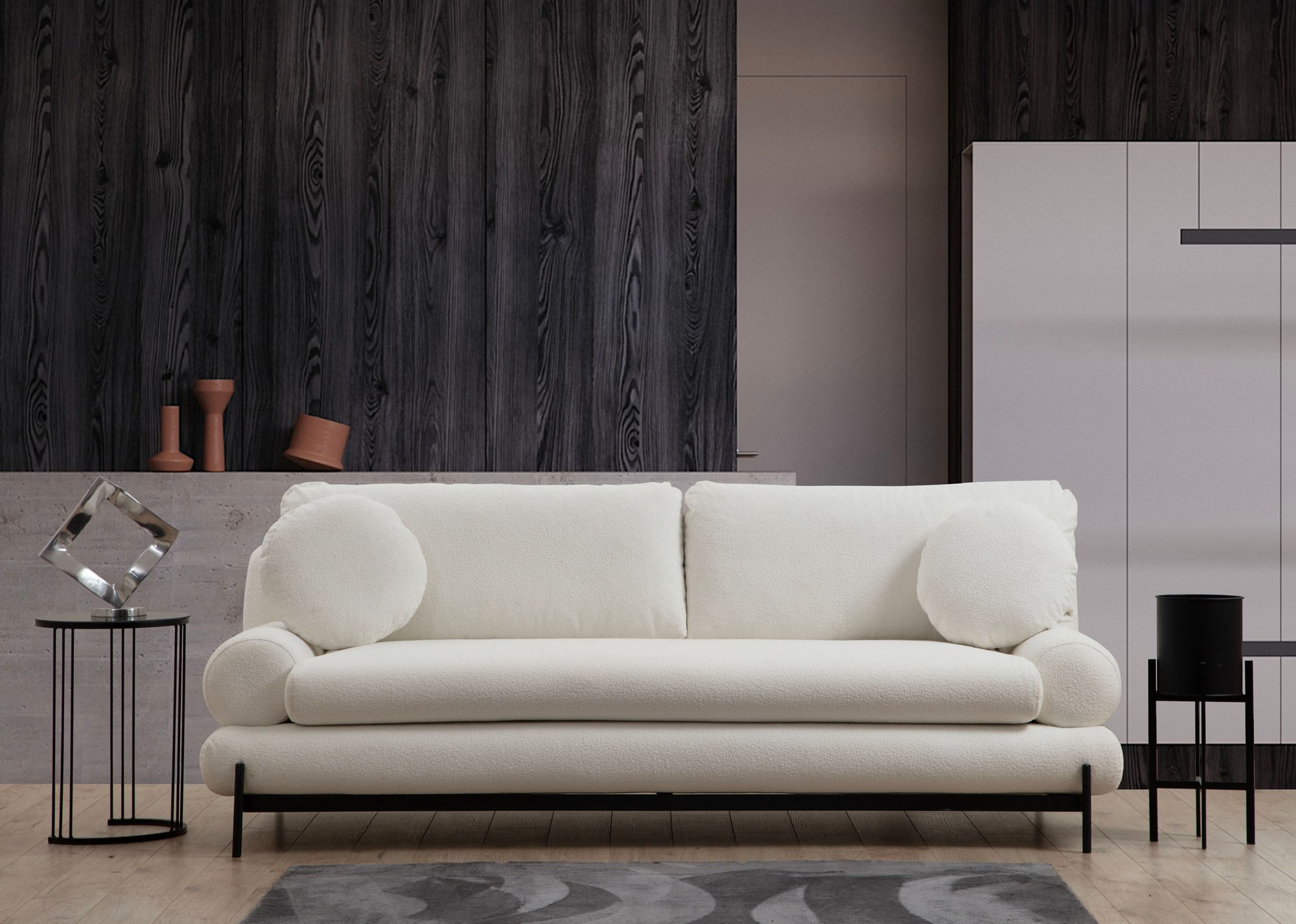 Canapea 3 locuri, Hanah Home, lemn fag si pal, alb, 230x85x92 cm — imaginea 7