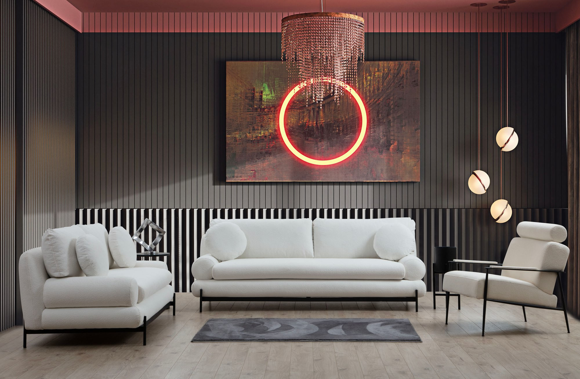 Canapea 3 locuri, Hanah Home, lemn fag si pal, alb, 230x85x92 cm — imaginea 12