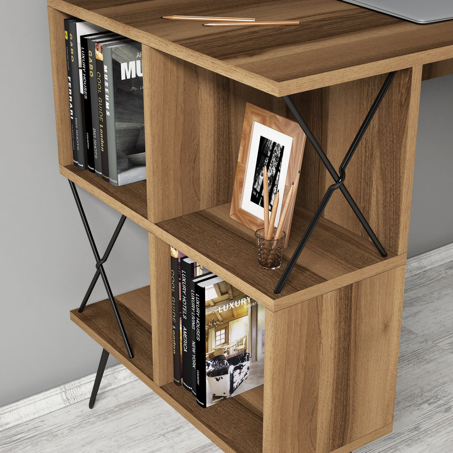 Birou de studiu, Hanah Home, pal melaminat, nuc si negru, 120x60x78.8 cm, 845HCT3822 — imaginea 2
