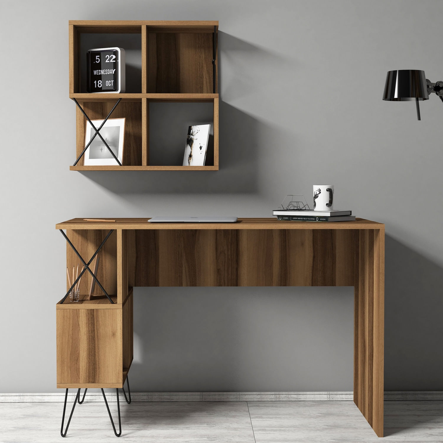 Birou de studiu, Hanah Home, pal melaminat, nuc si negru, 120x60x78.8 cm, 845HCT3822 — imaginea 3