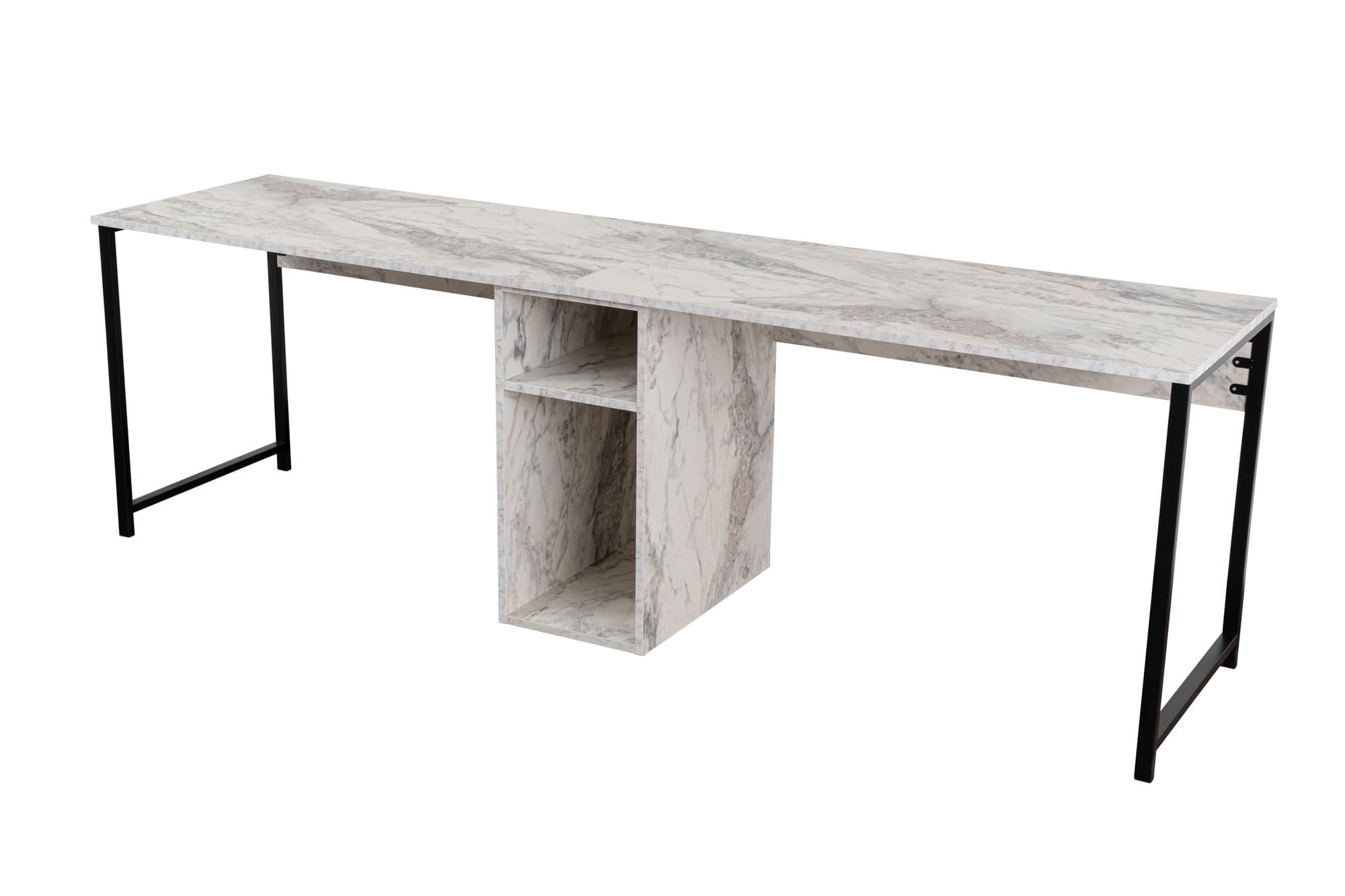 Birou dublu, Hanah Home, pal melaminat, frezie si negru, 240x60x74 cm