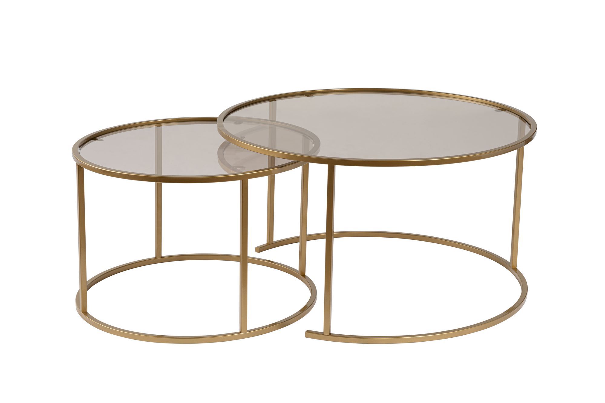 Set masute de cafea, Hanah Home, sticla securizata, metal, auriu bronz, 80x80x43 cm, 60x60x39 cm