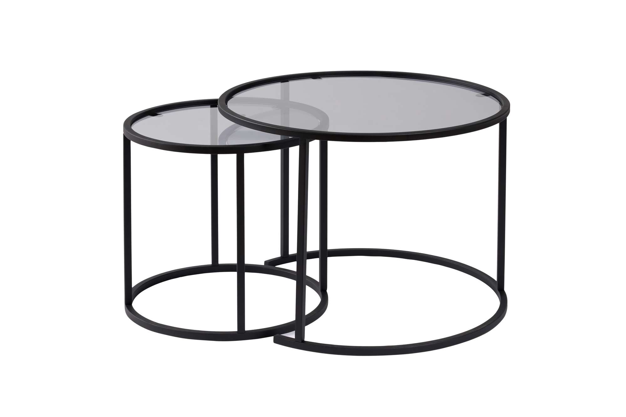 Set masute de cafea, Hanah Home, sticla securizata si metal, negru si gri, 60x60x43 cm si 42x42x39 cm