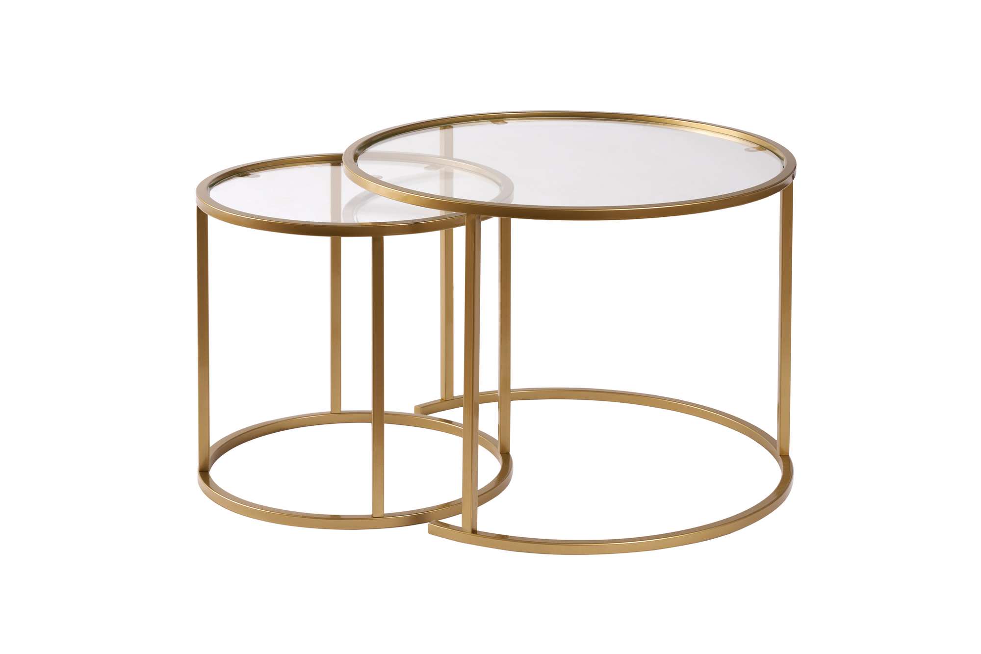 Set masute de cafea, Hanah Home, sticla securizata si metal, auriu si transparent, 60x60x43 cm si 42x42x39 cm