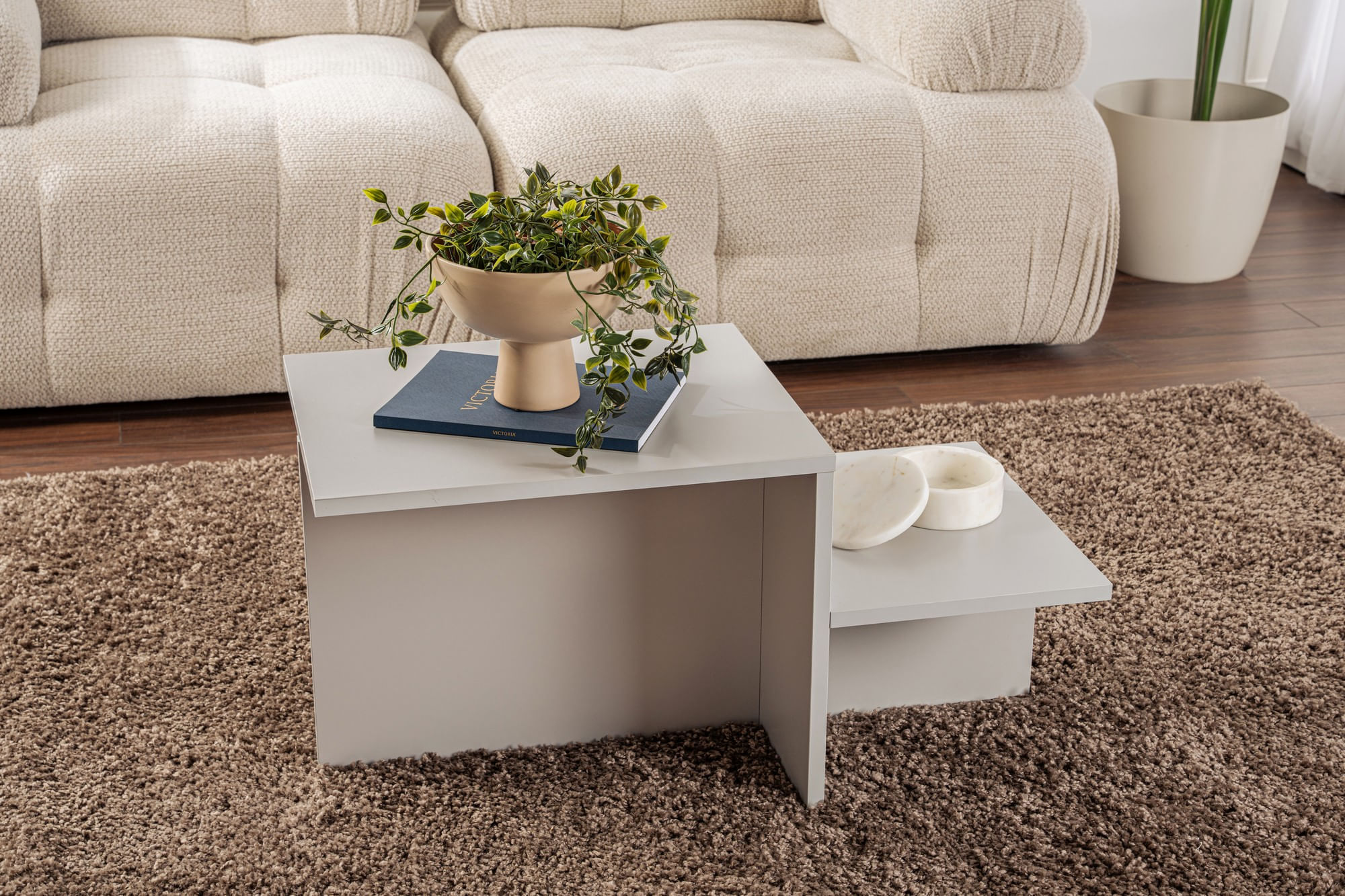 Masuta de cafea, Hanah Home, panou de particule cu melamina, gri, 90x45x40 cm — imaginea 2