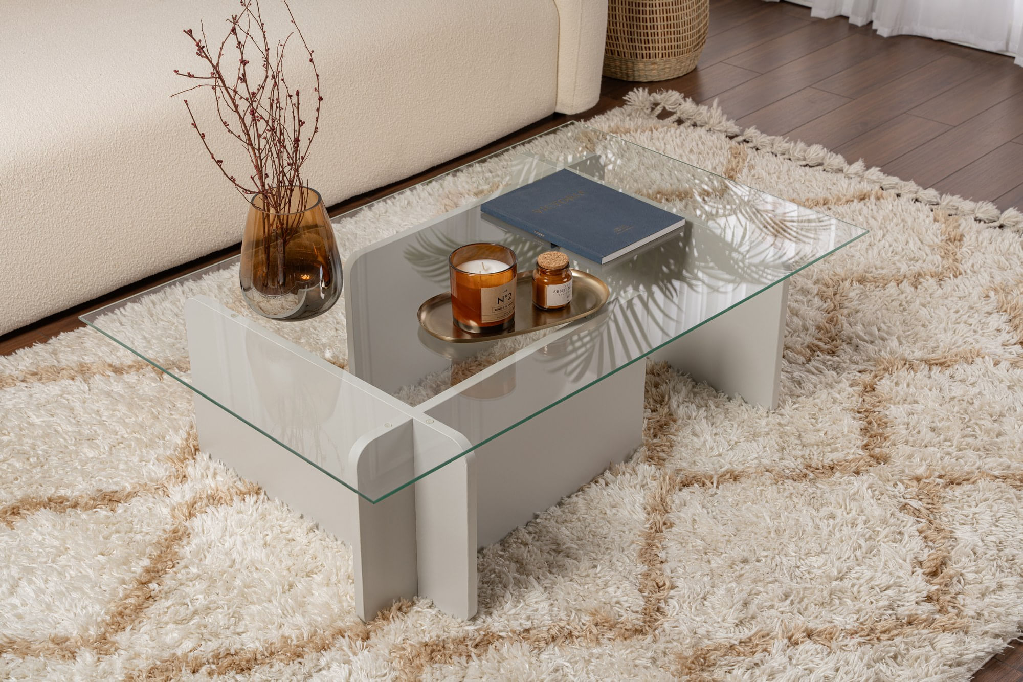 Masuta de cafea, Hanah Home, sticla securizata, gri, 105x65x30 cm — imaginea 2