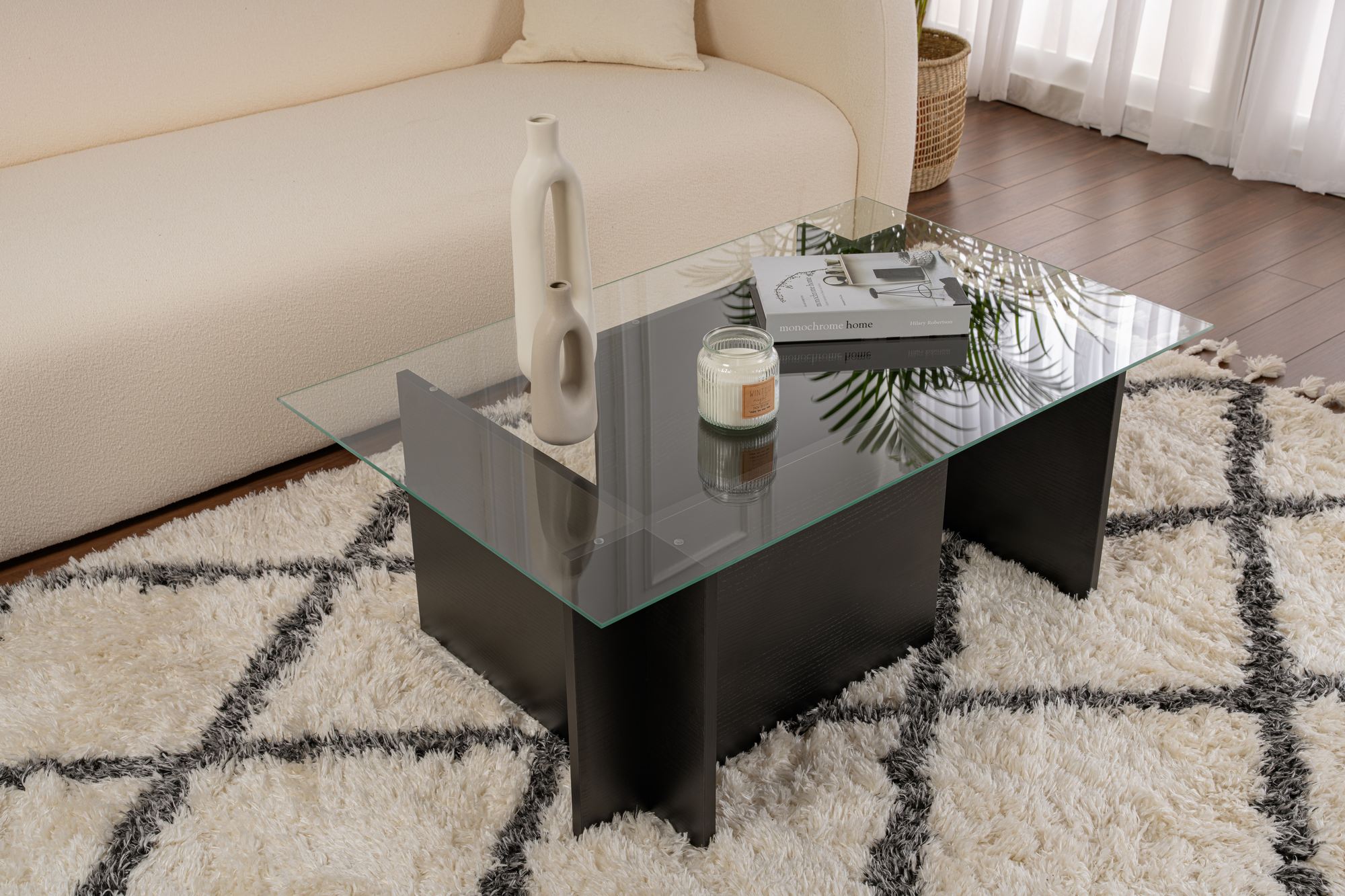 Masuta de cafea, Hanah Home, melaminat, lemn negru, 105x65x40 cm — imaginea 2