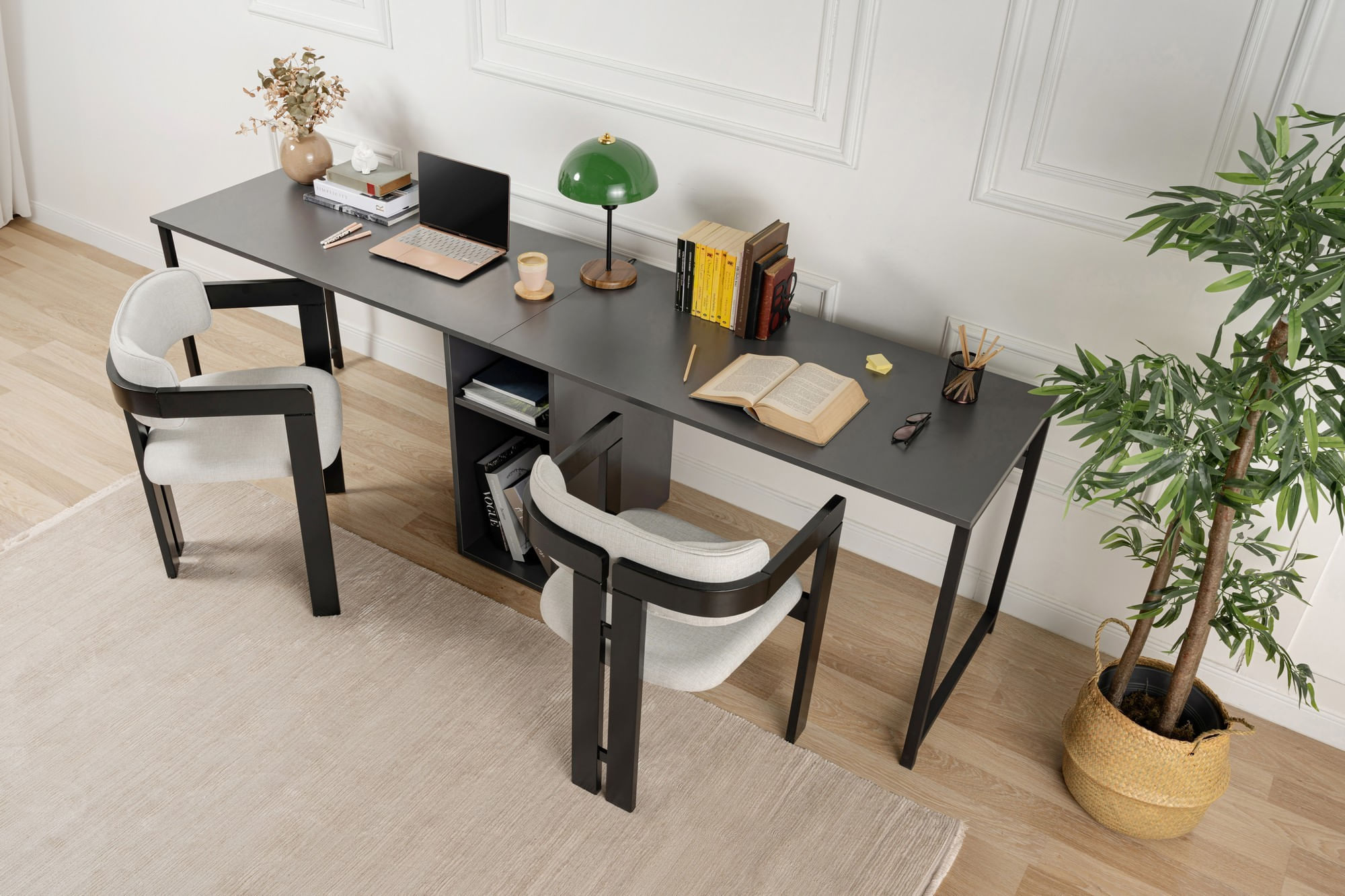 Birou de studiu, Hanah Home, pal melaminat, antracit si negru, 240x60x74 cm - 1 | YEO