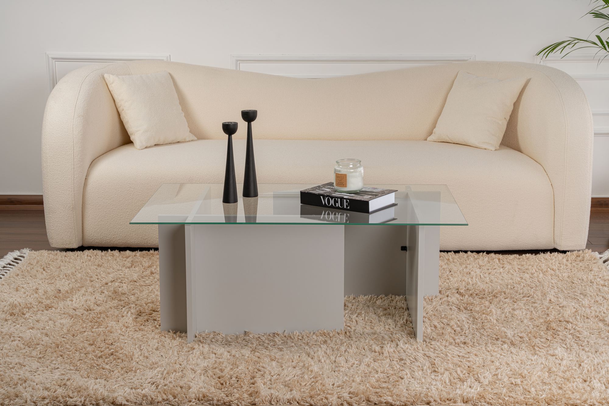 Masuta de cafea, Hanah Home, sticla calita, gri, 105x65x40 cm — imaginea 4