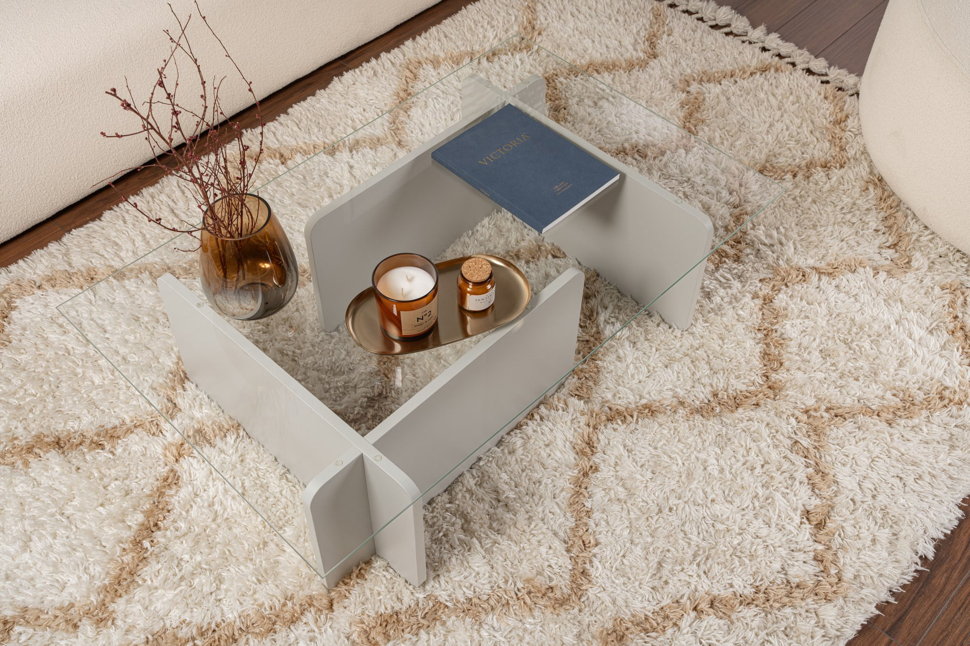 Masuta de cafea, Hanah Home, sticla securizata, gri, 105x65x30 cm — imaginea 3