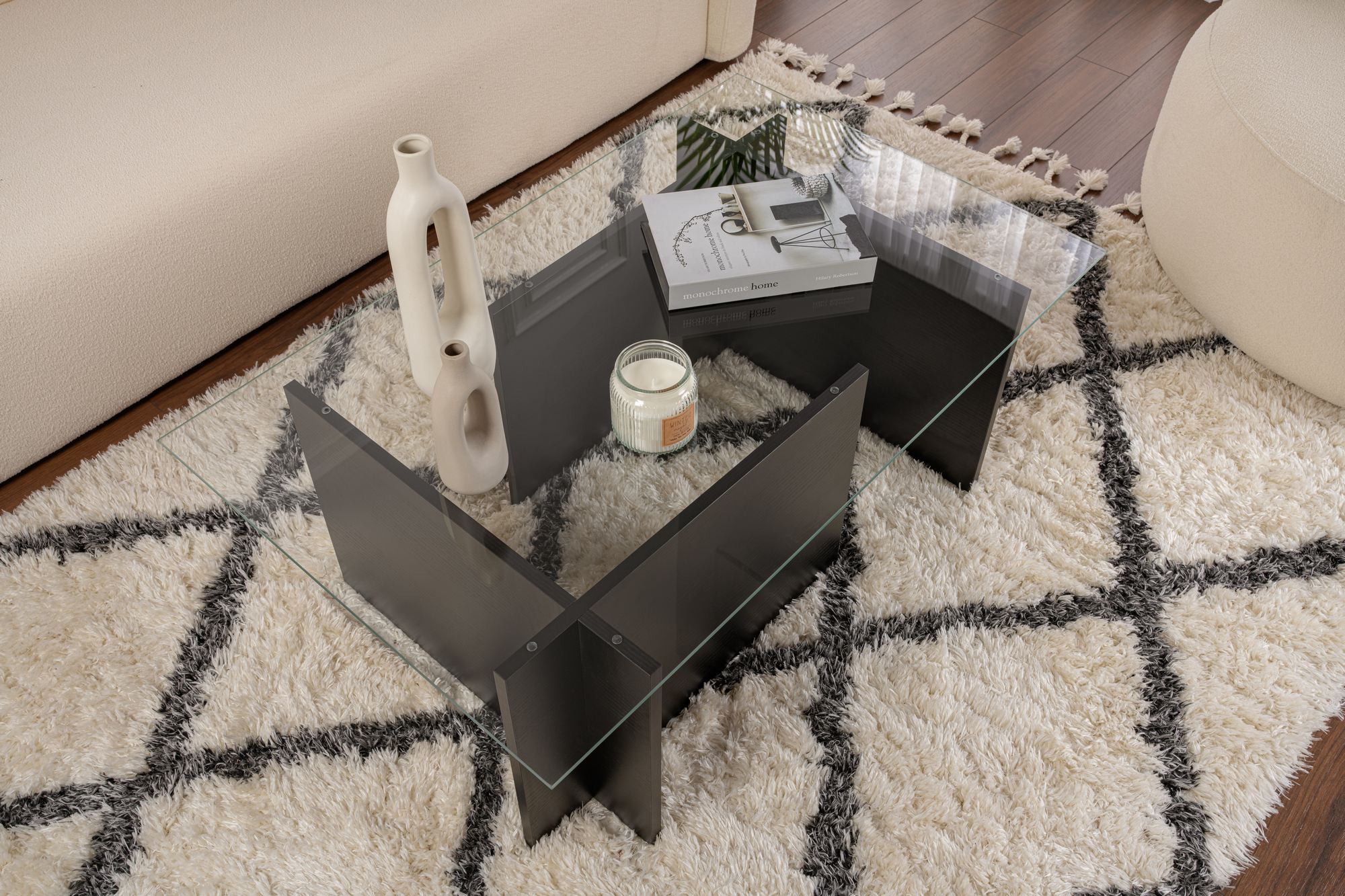 Masuta de cafea, Hanah Home, melaminat, lemn negru, 105x65x40 cm — imaginea 3