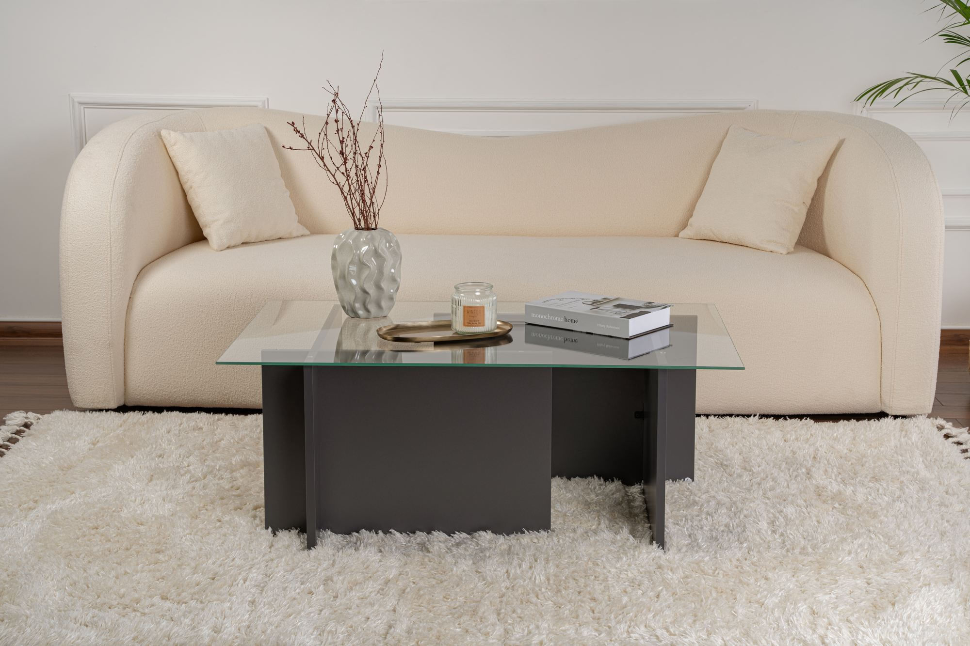 Masuta de cafea, Hanah Home, sticla temperata, antracit, 105x65x40 cm — imaginea 4