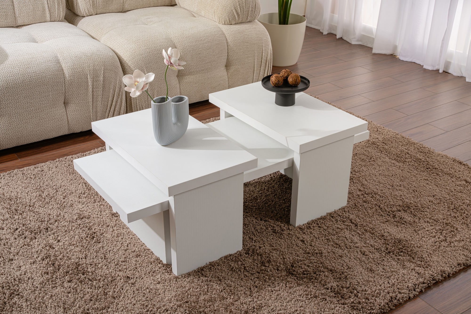 Masuta de cafea, Hanah Home, pal melaminat, lemn alb, 110x45x41.5 cm — imaginea 2