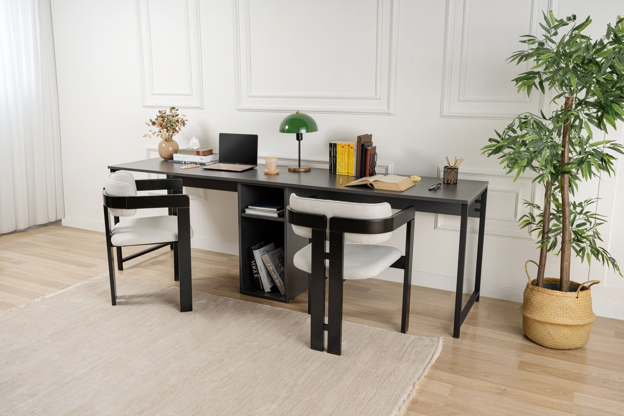 Birou de studiu, Hanah Home, pal melaminat, antracit si negru, 240x60x74 cm - 2 | YEO