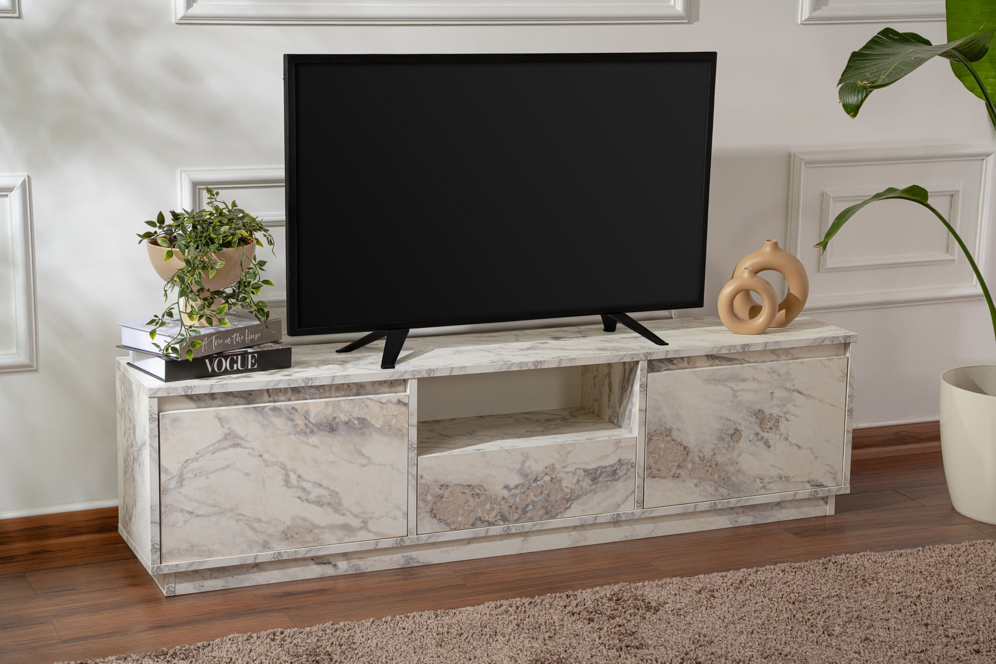 Comoda tv, Hanah Home, pal melaminat, marmura freesia, 160x42x29.5 cm — imaginea 2