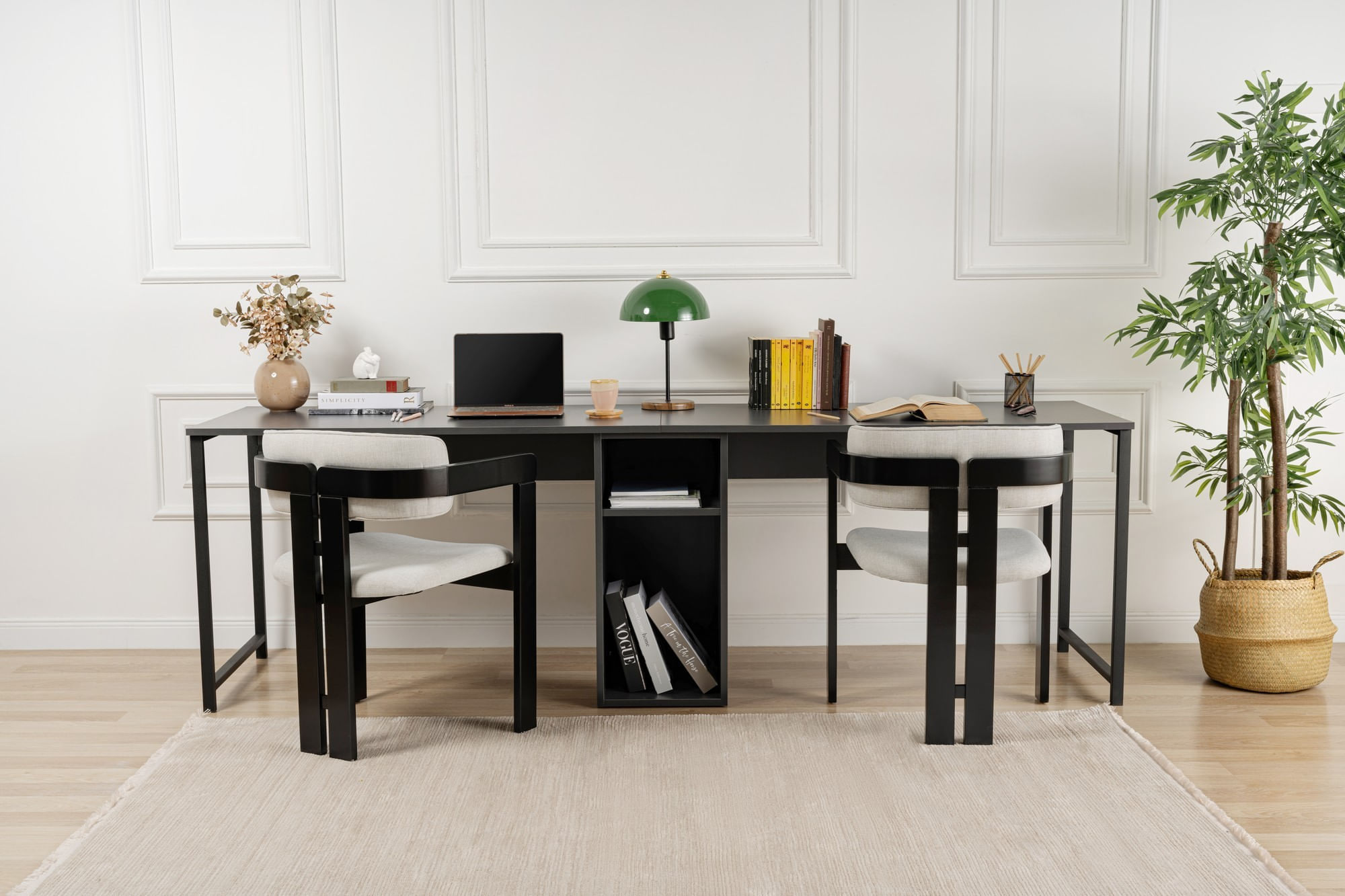 Birou de studiu, Hanah Home, pal melaminat, antracit si negru, 240x60x74 cm - 3 | YEO